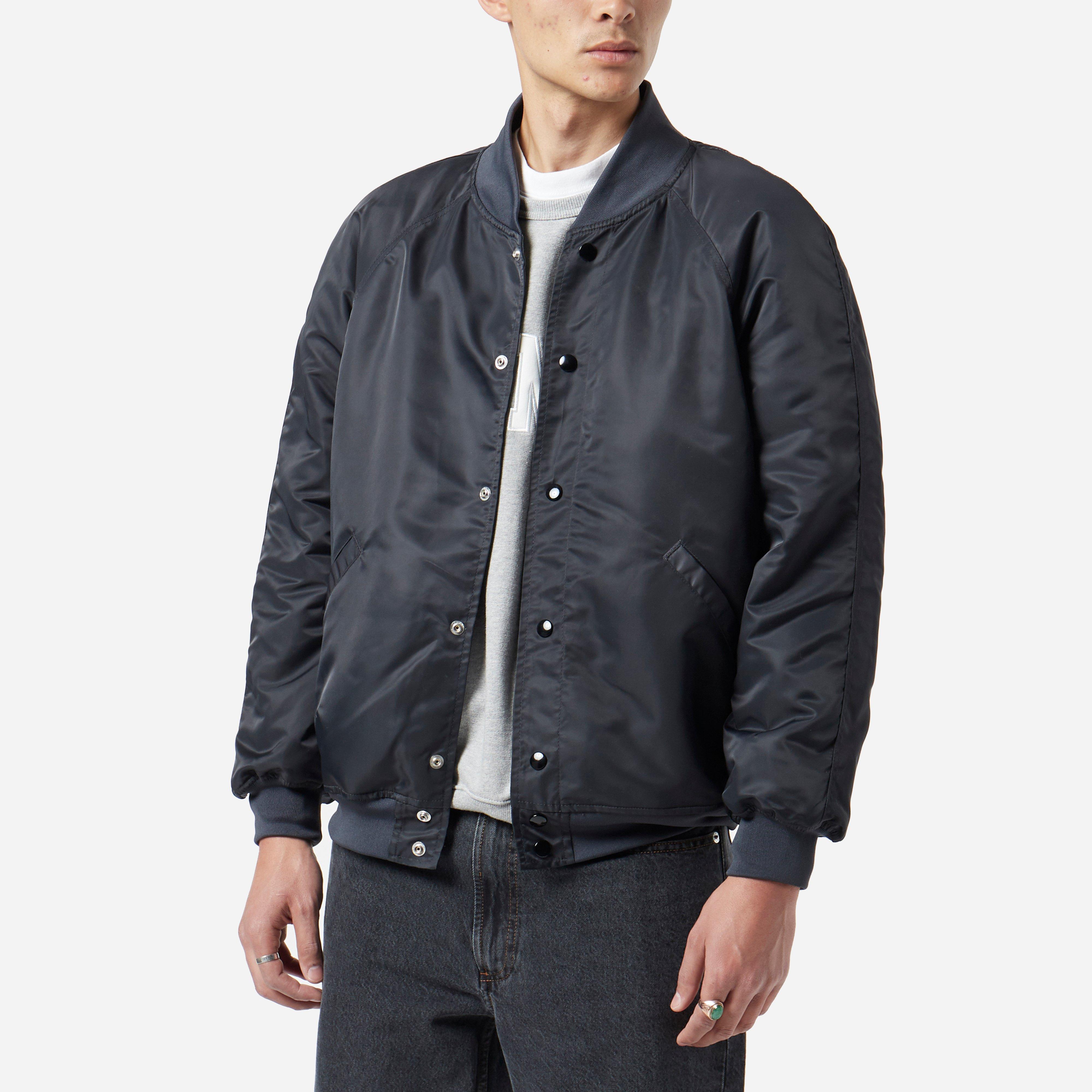 black nylon varsity jacket