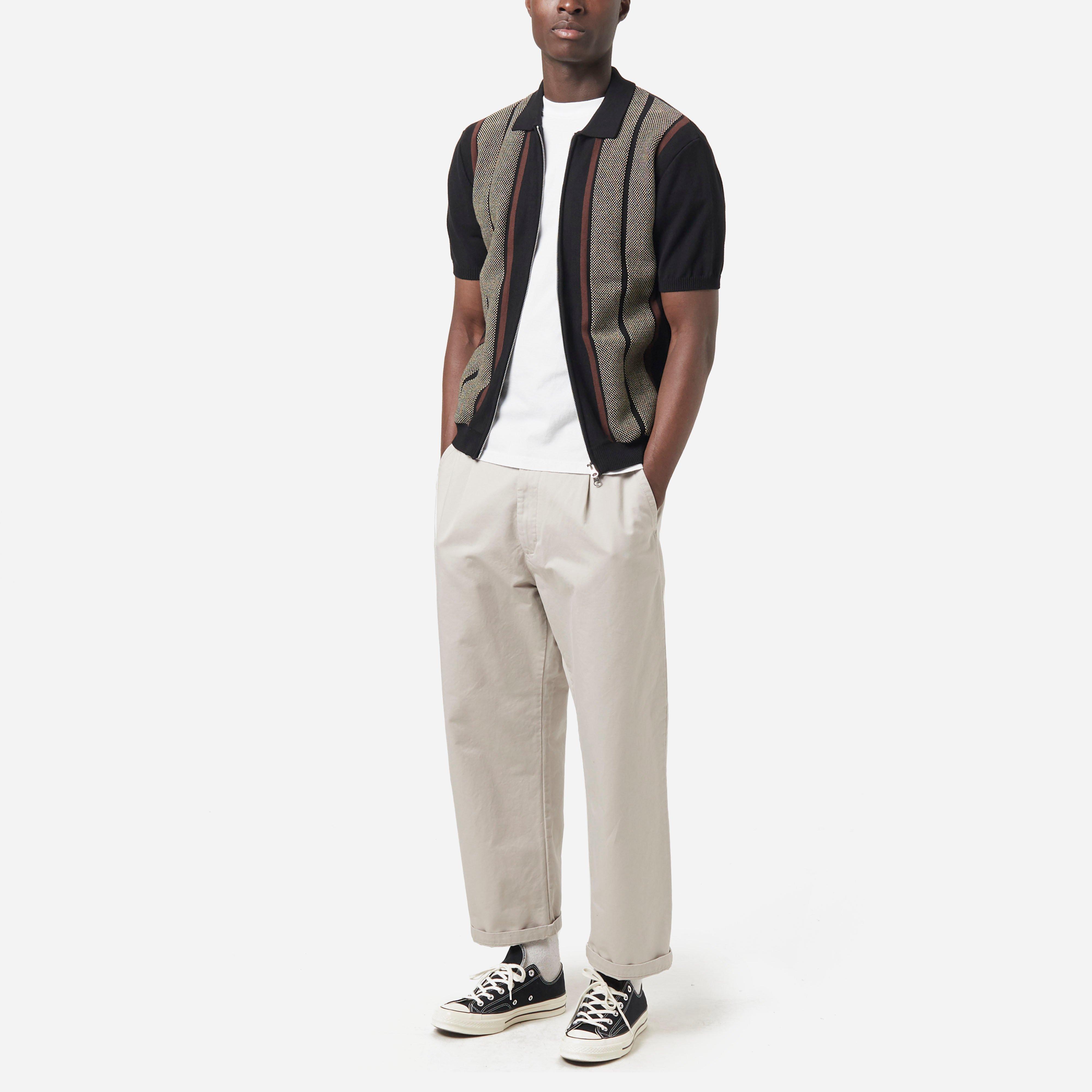 Beams Plus Striped Knit Zip Polo Shirt 