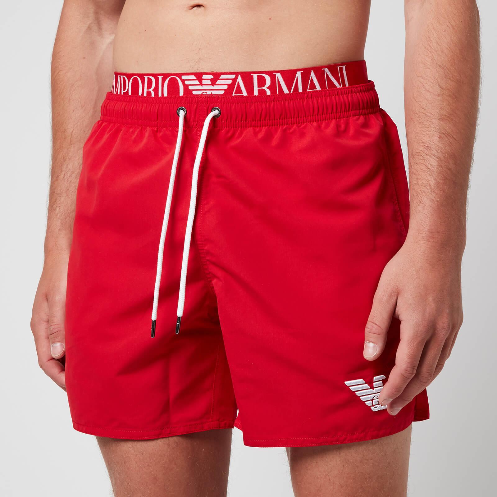 red armani shorts