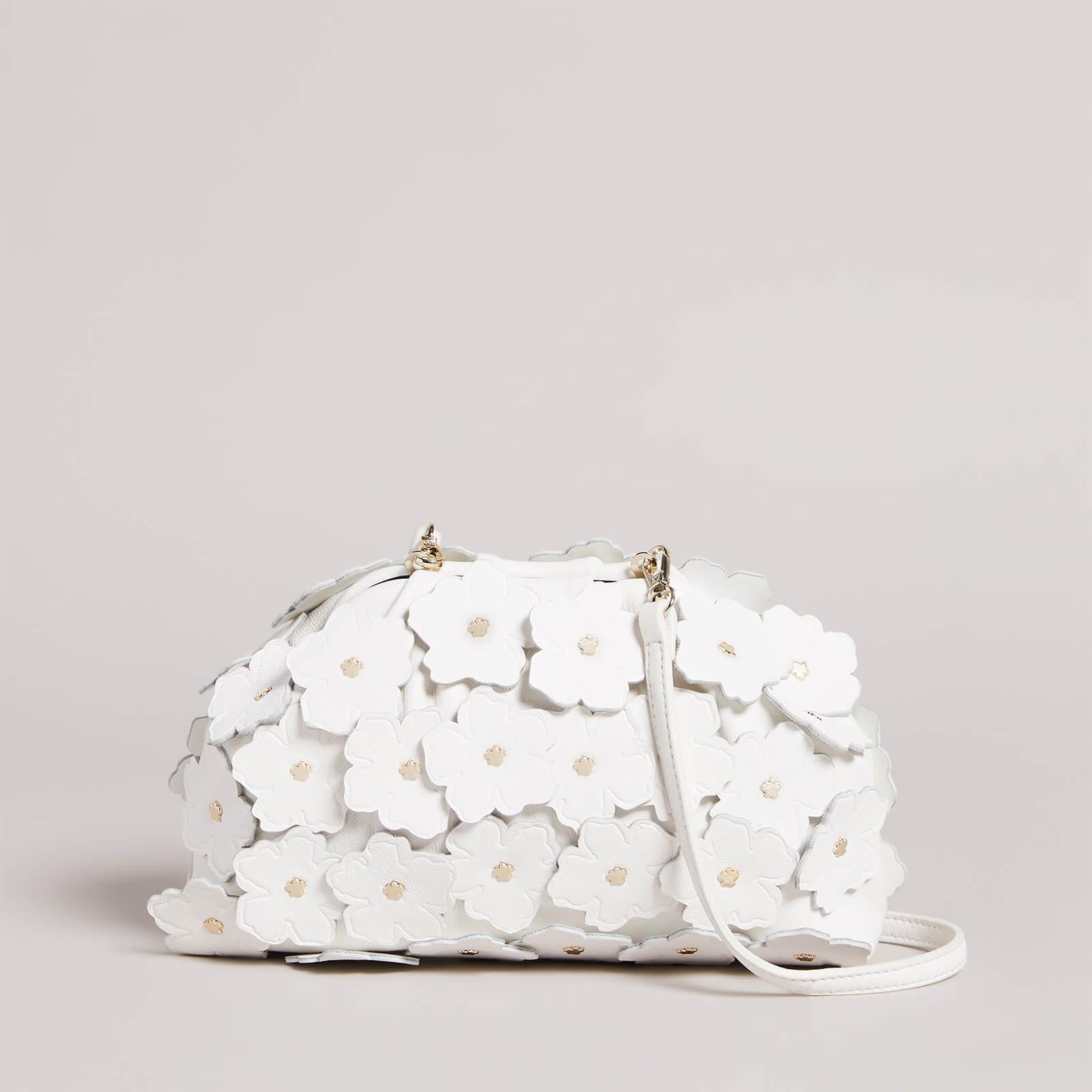 Ted Baker Floriah Floral-appliquéd Leather Clutch Bag in White | Lyst