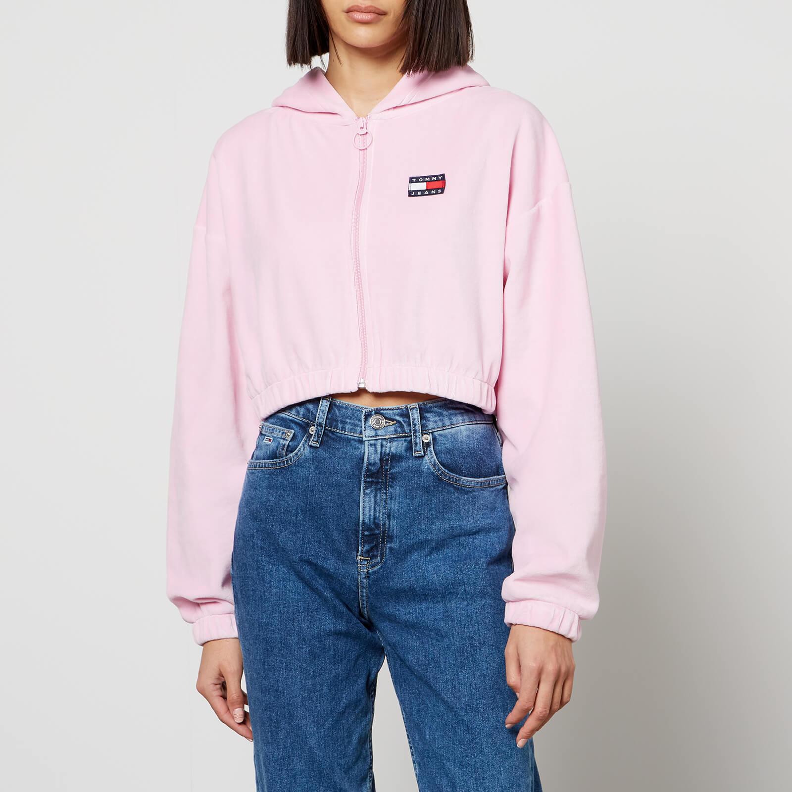 Tommy Hilfiger Cotton-blend Velour Cropped Hoodie in Pink | Lyst