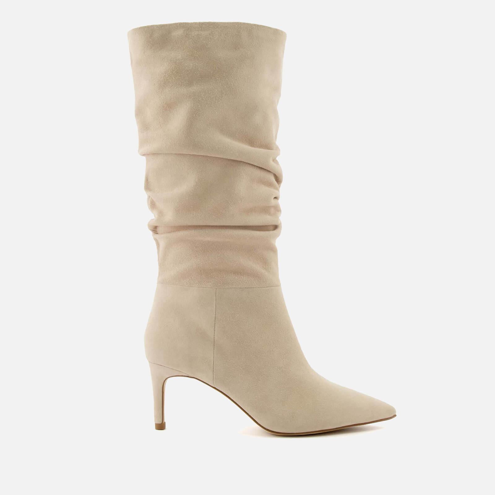 Dune Slouch Suede Heeled Knee High Boots in Natural | Lyst