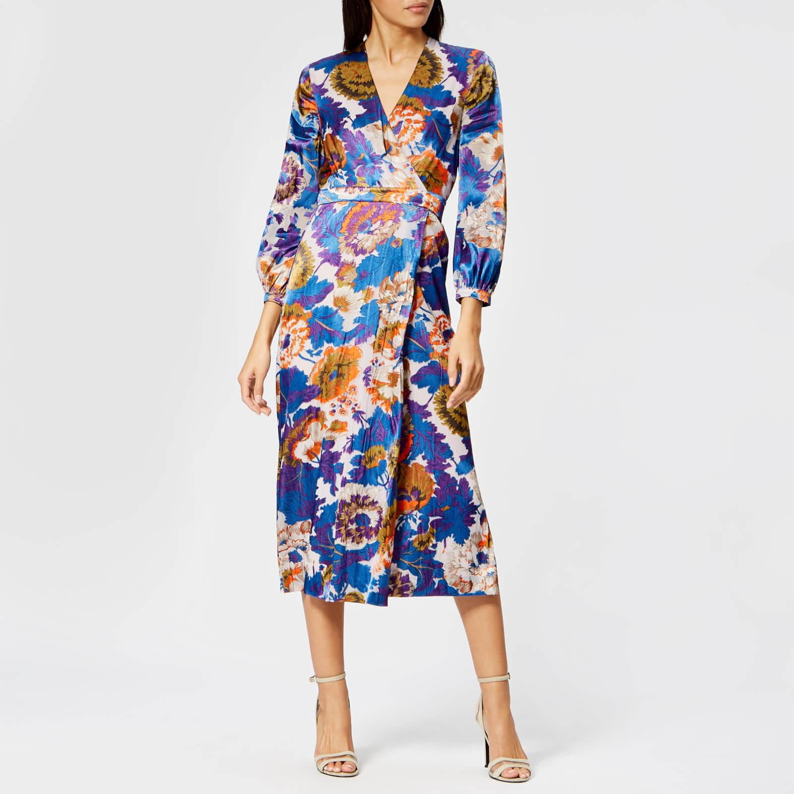 Whistles Synthetic Autumn Bloom Devore Wrap Dress in Blue | Lyst