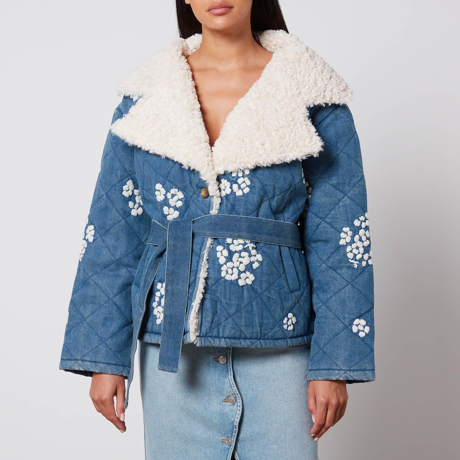 TACH Wilma Floral Embrodiered Denim And Sherpa Jacket in Blue Lyst Canada