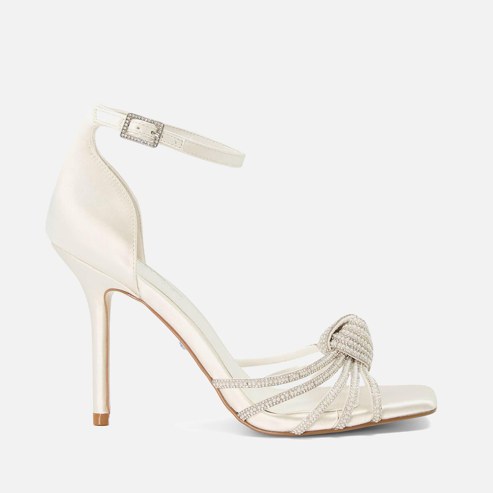 Dune Morella Embellished Satin Heeled Sandals in White | Lyst