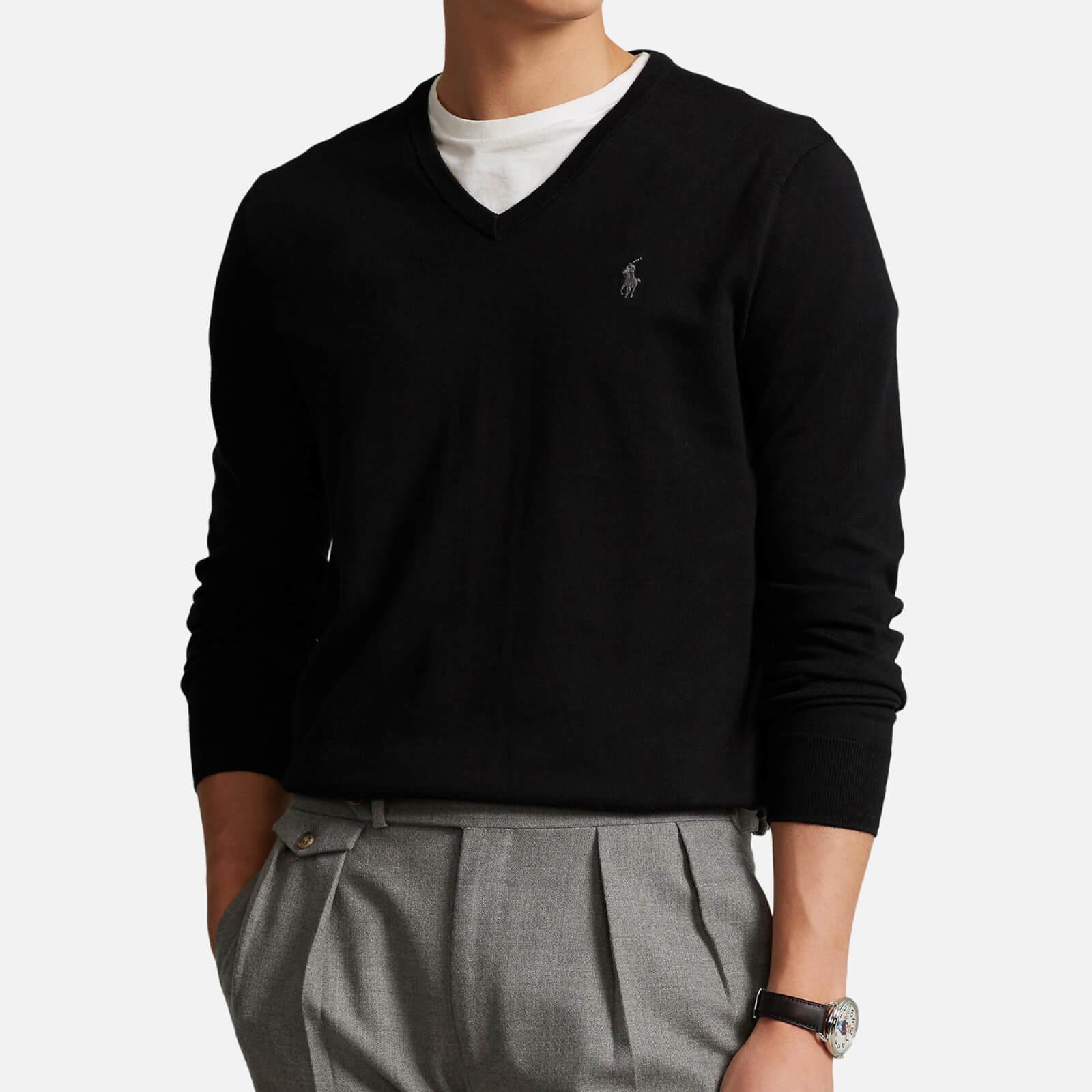 Polo Ralph Lauren Slim Fit Cotton V-neck Jumper in Black for Men | Lyst