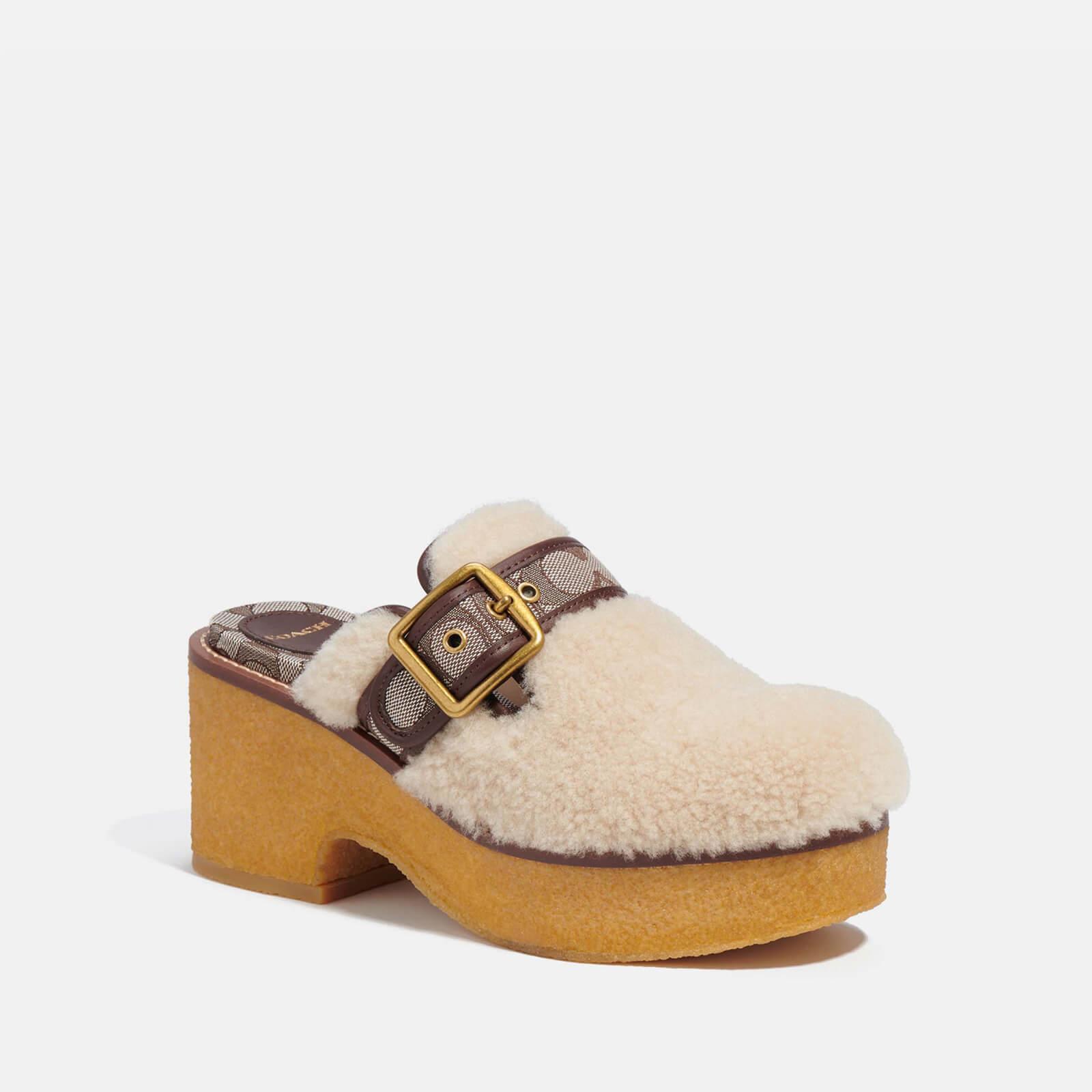COACH Dylan Shearling, Jacquard And Leather Clogs in Natural | Lyst Canada