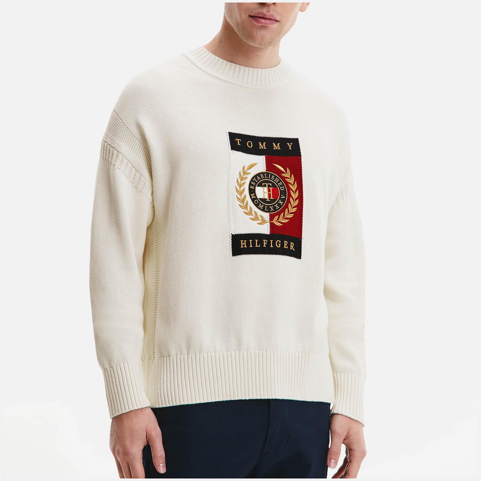 Tommy Hilfiger Intarsia Icon Graphic Logo-embroidered Cotton Sweater in  White for Men | Lyst