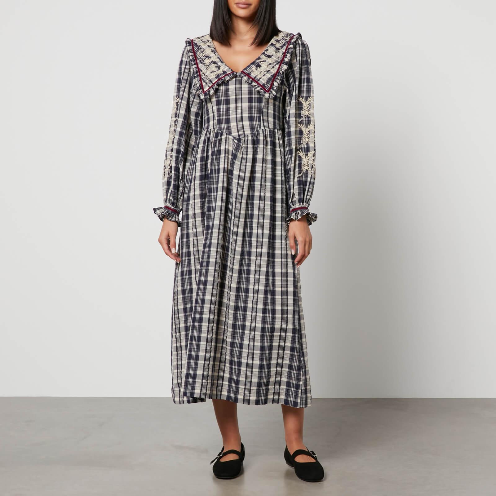 Damson Madder Maude Checked Seersucker Midi Dress in Black