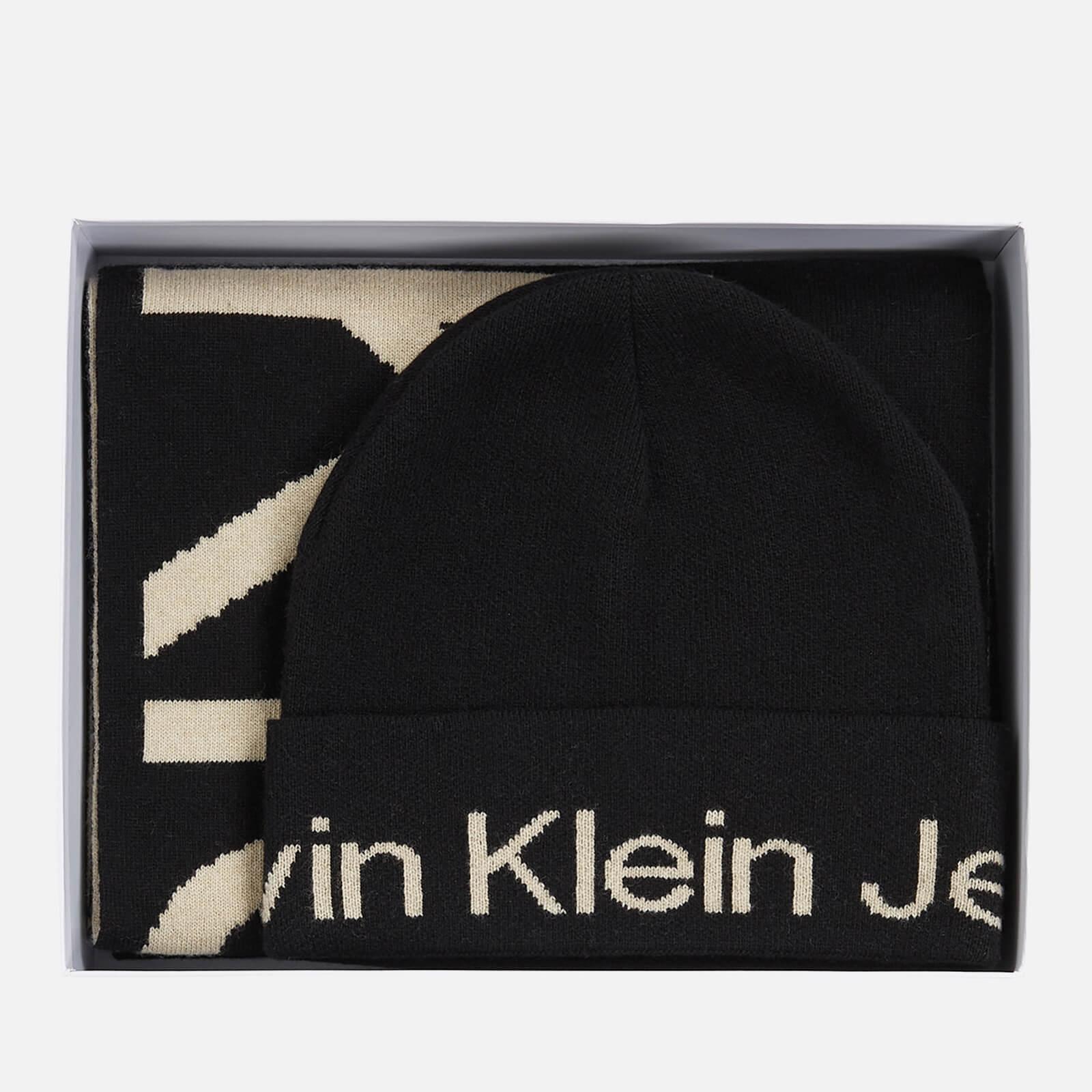 Calvin Klein Monogram Beanie And Scarf Gift Set in Black | Lyst