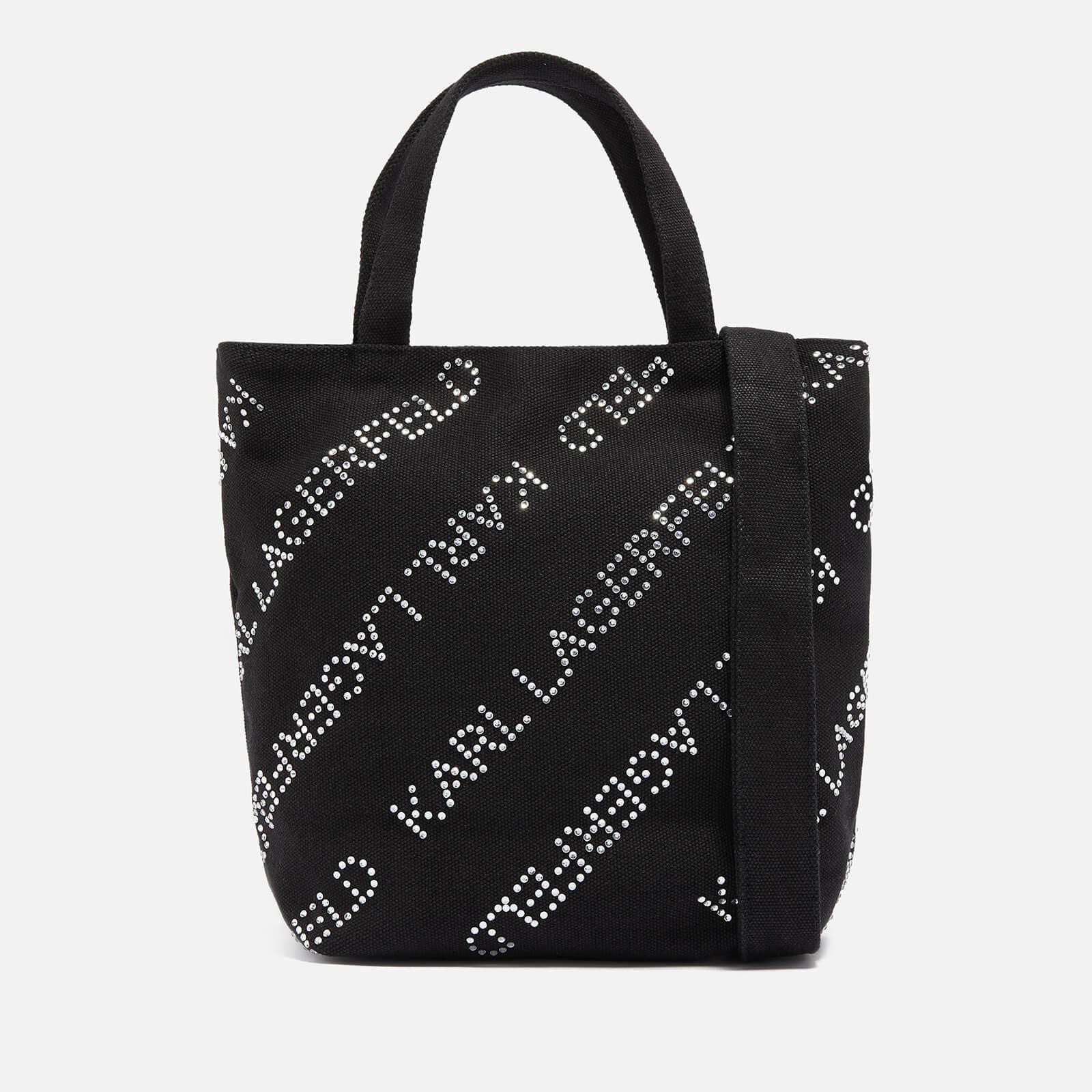Karl Lagerfeld Crystal-embellished Canvas Small Shopper Bag in Black | Lyst