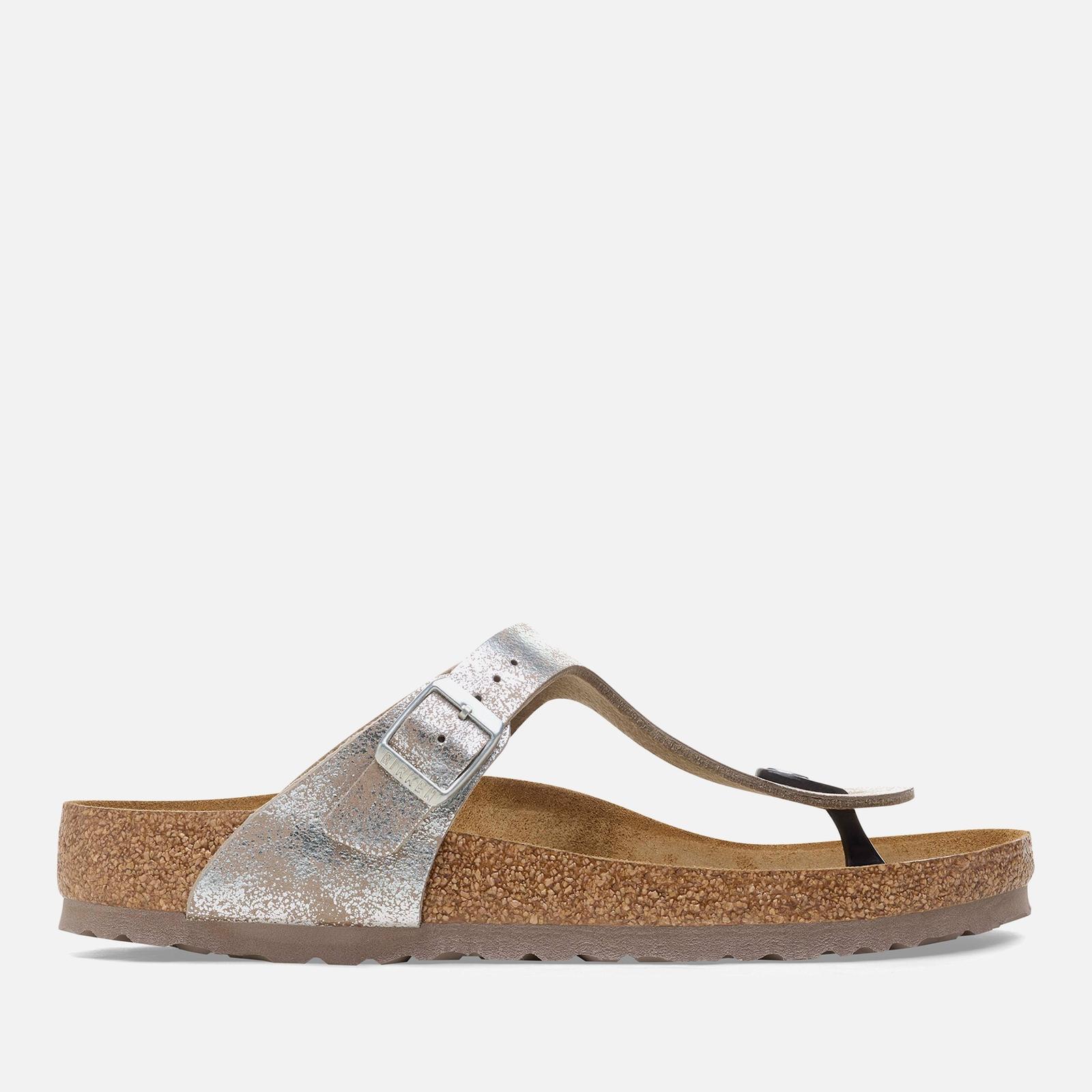 birkenstock Silver Gizeh Slim Fit Washed Metallic Toe Post Sandals