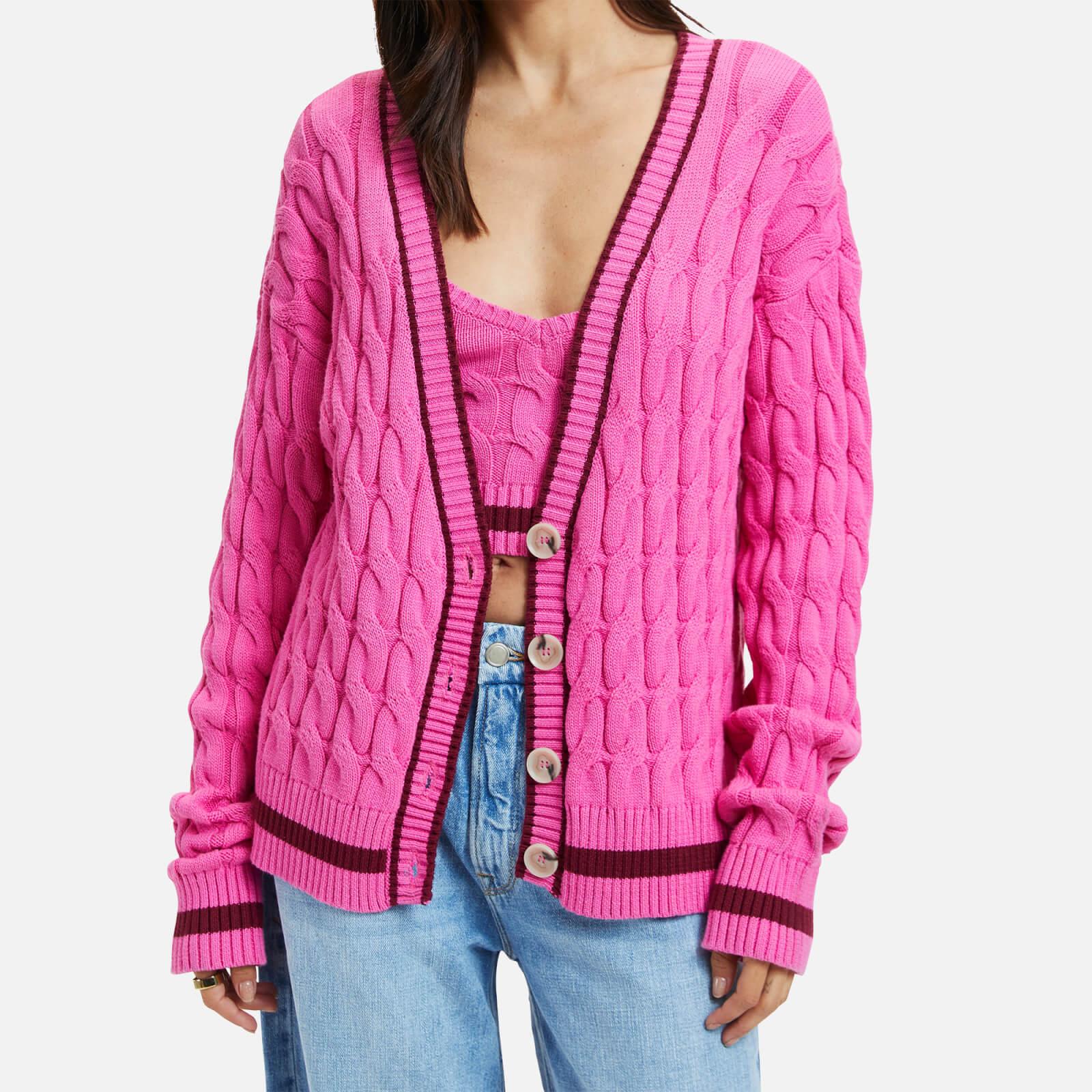 GOOD AMERICAN Collegiate Cotton-blend Knit Cardigan in Pink | Lyst