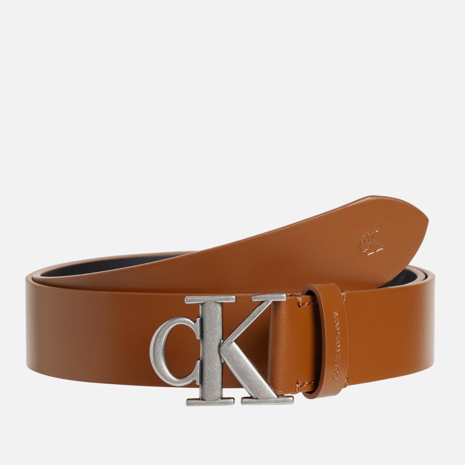 Calvin Klein Round Mono Plaque Leather Belt in Brown for Men | Lyst
