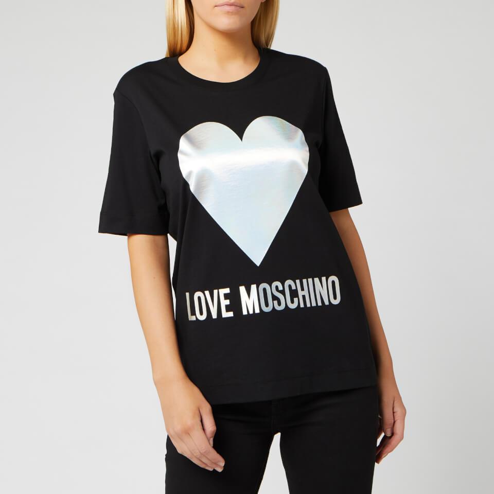 Love Moschino Silver Heart T-shirt in Black | Lyst