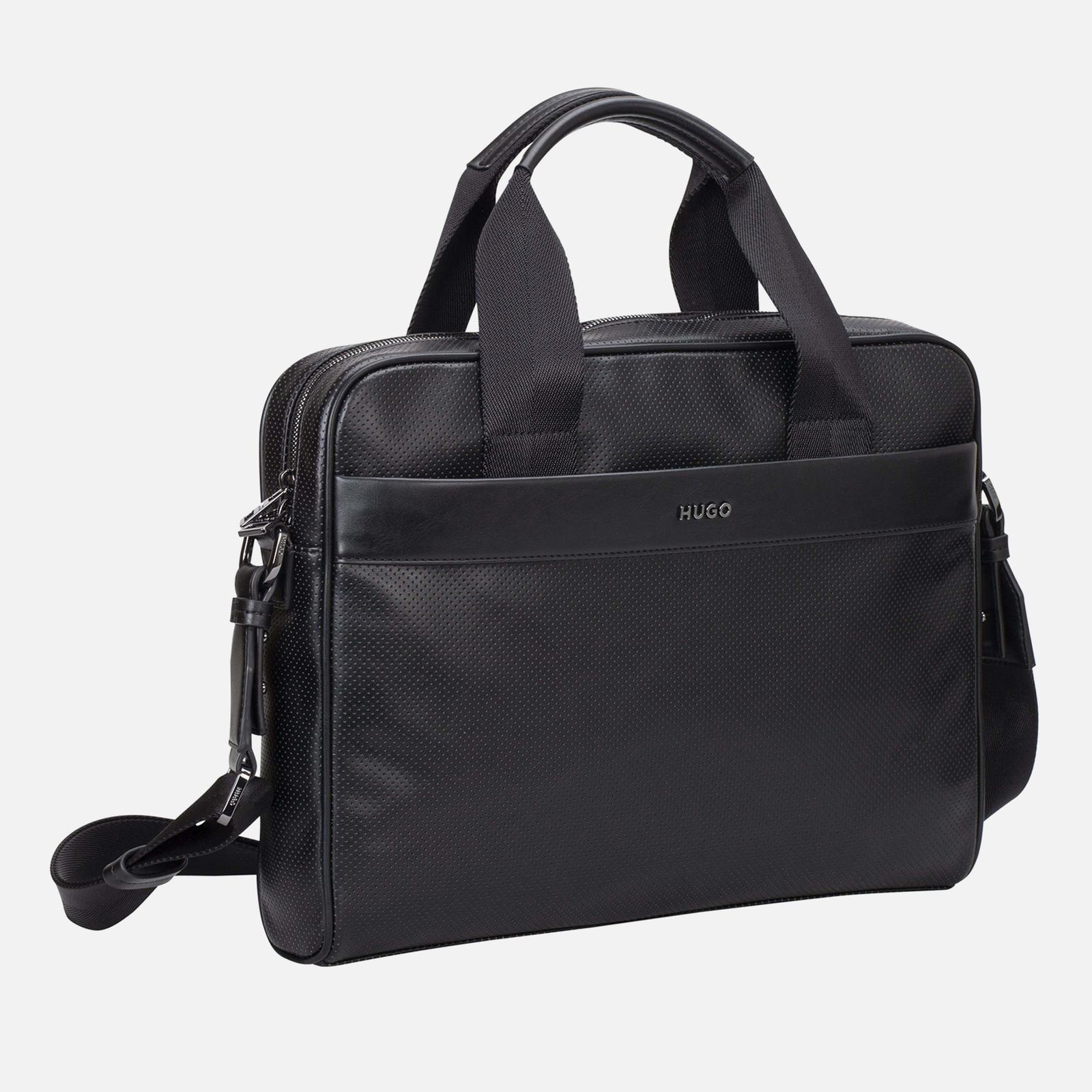 HUGO Deron Perforated Faux Leather Satchel Bag in Black for Men Lyst UK