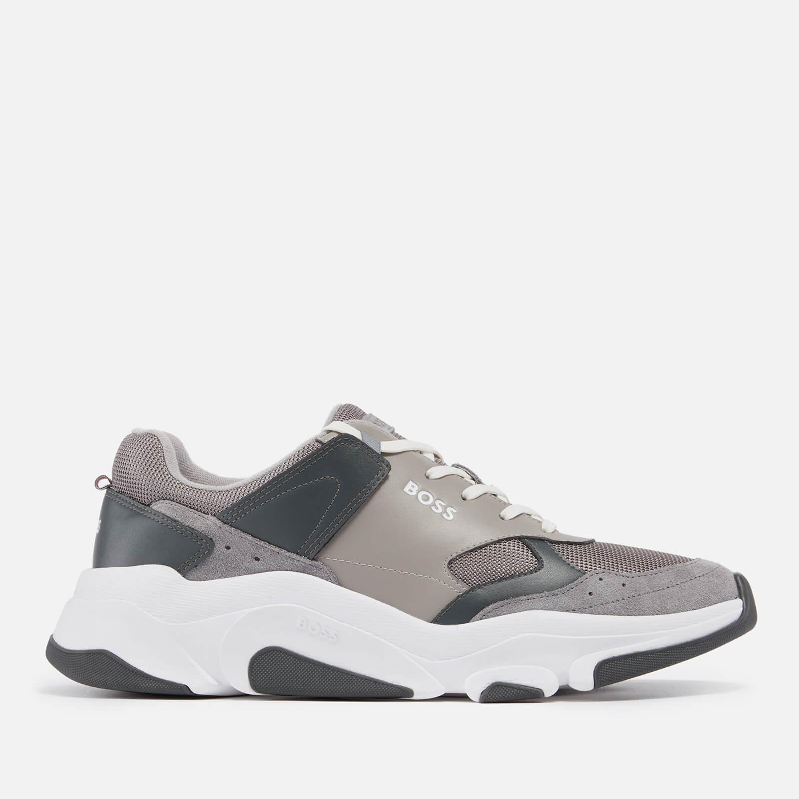 BOSS by HUGO BOSS Asher Suede, Leather And Mesh Trainers in Gray for ...