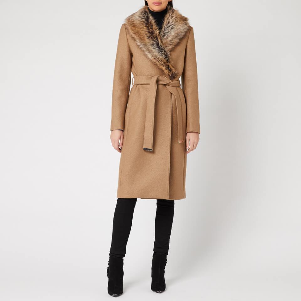 Ted Baker Corinna Faux Fur Collar Wrap Coat in Tan (Natural) - Lyst