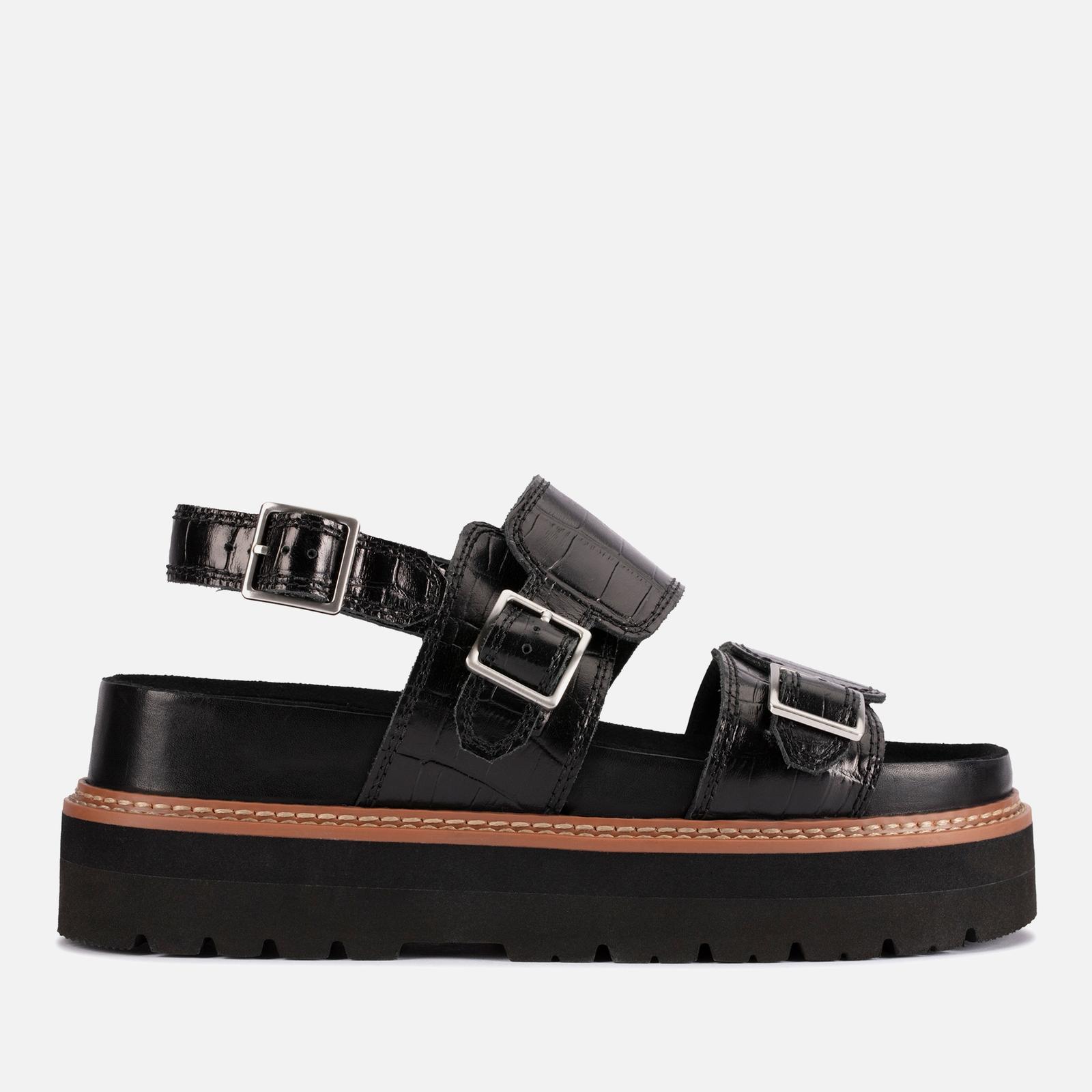 Clarks Orianna Glide Cros-effect Leather Sandals in Black | Lyst