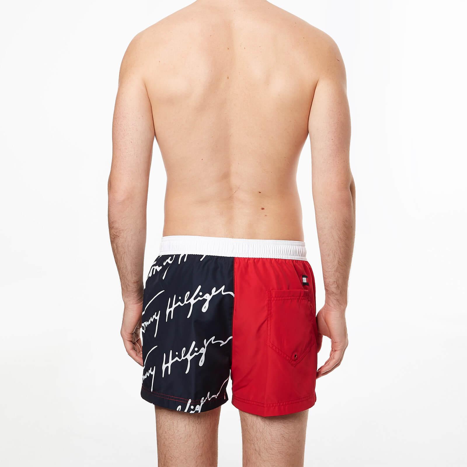 Tommy Hilfiger Signature Short Drawstring Swim Shorts in Red for Men | Lyst