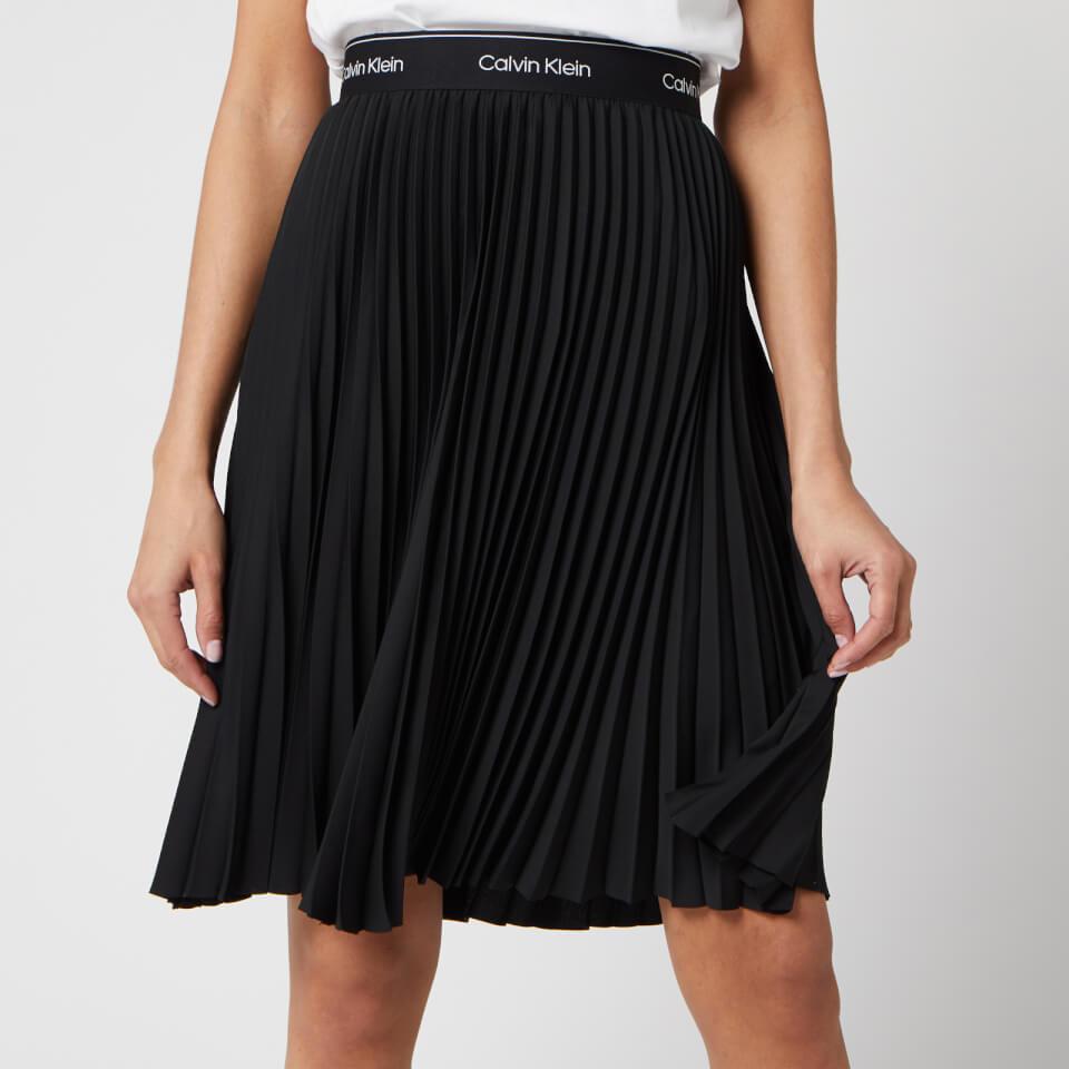 Calvin Klein Sunray Pleat Midi Elastic Skirt in Black | Lyst