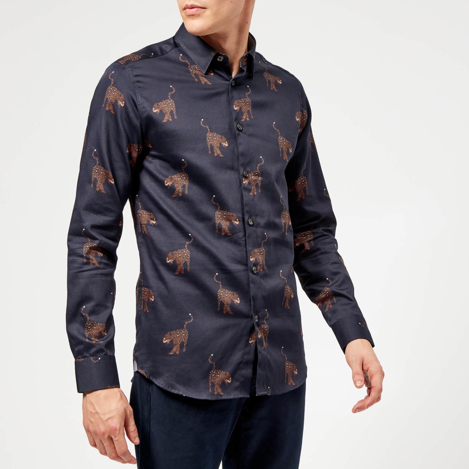Ted Baker Leopard Print Cotton Shirt in Navy (Blue) for Men - Lyst