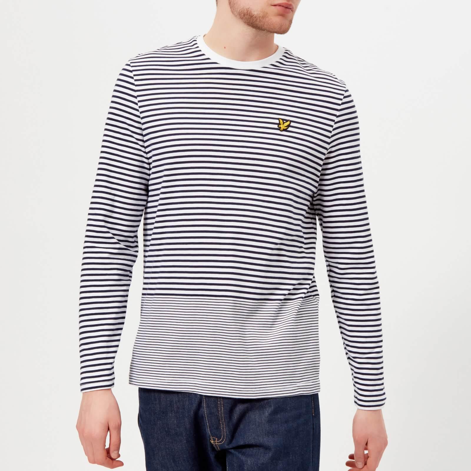Lyle /& Scott Men Long Sleeve Cotton Slim Stripe T-Shirt Henley Top White Blue