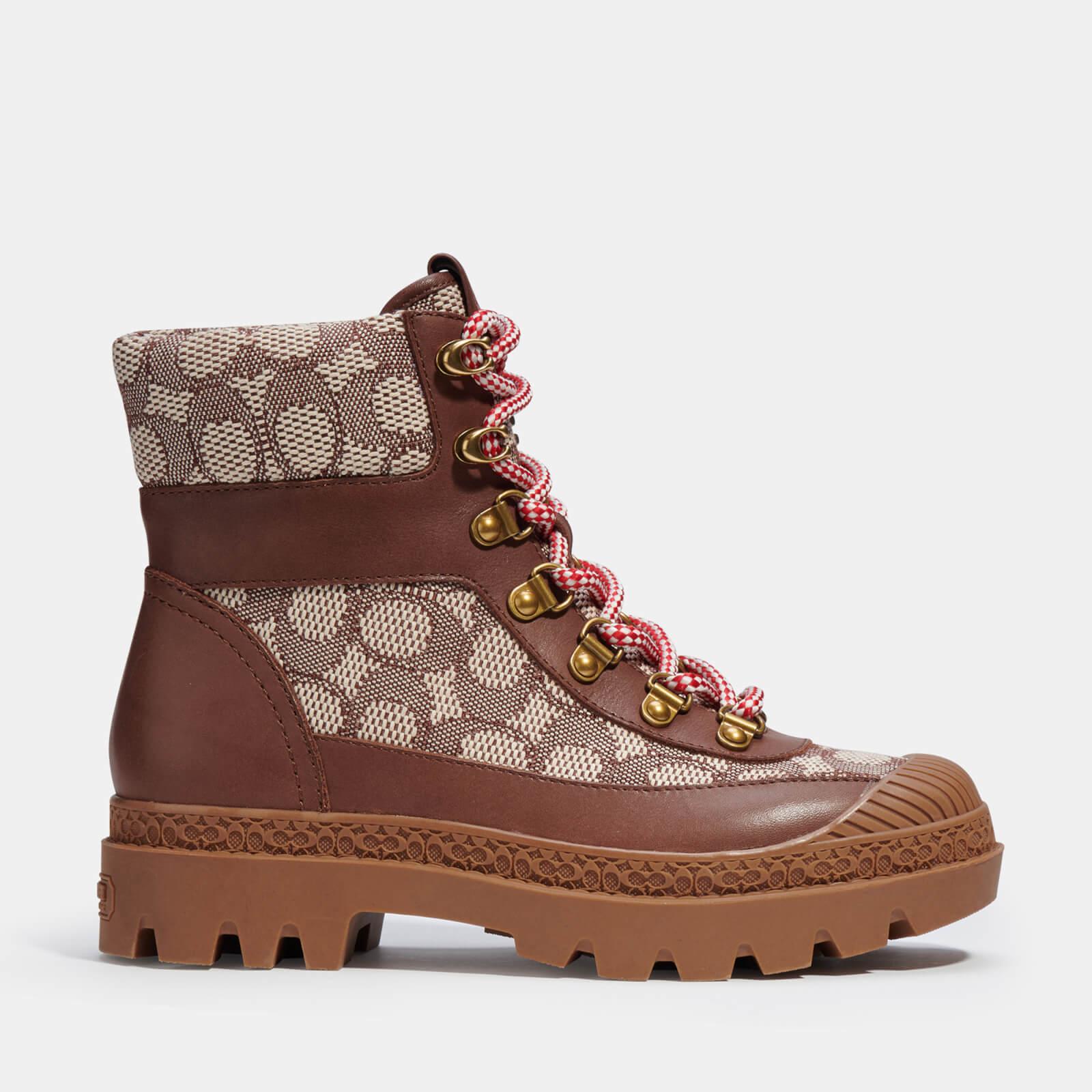 COACH Talia Jacquard, Suede And Leather Lace-up Boots in Brown | Lyst