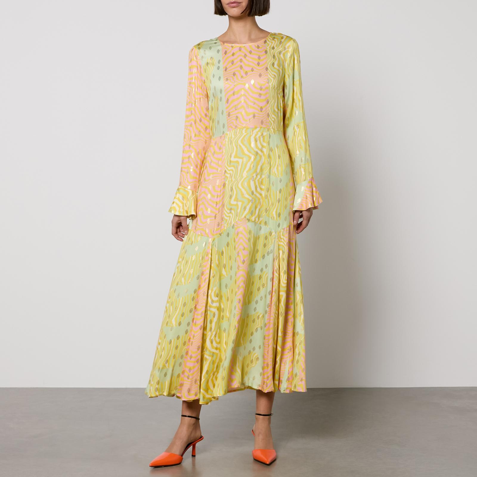 Never Fully Dressed Eliza Metallic Satin Jacquard Maxi Dress in Yellow Lyst
