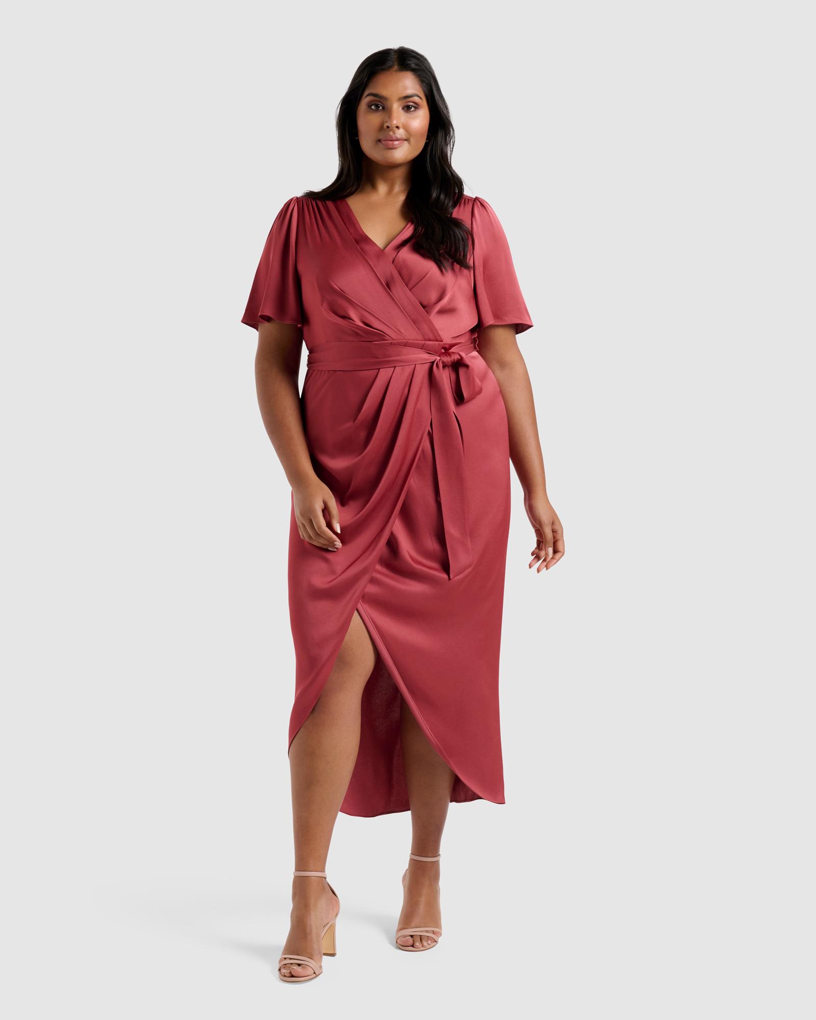 Forever New Curve Liza Curve Wrap Midi Dress in Red | Lyst Australia