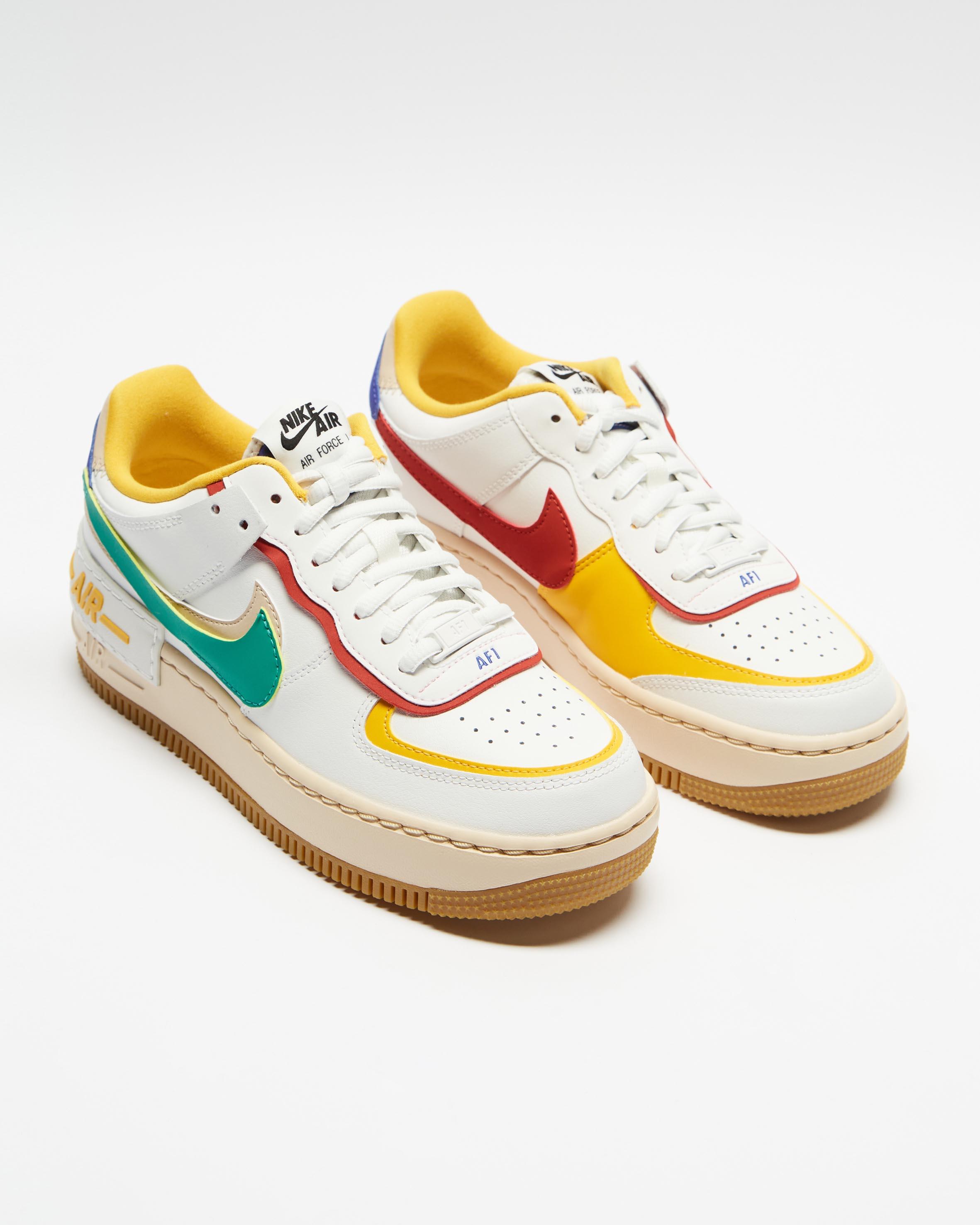 Nike Air Force 1 Shadow sneakers in summit white, neptune green and yellow  ochre