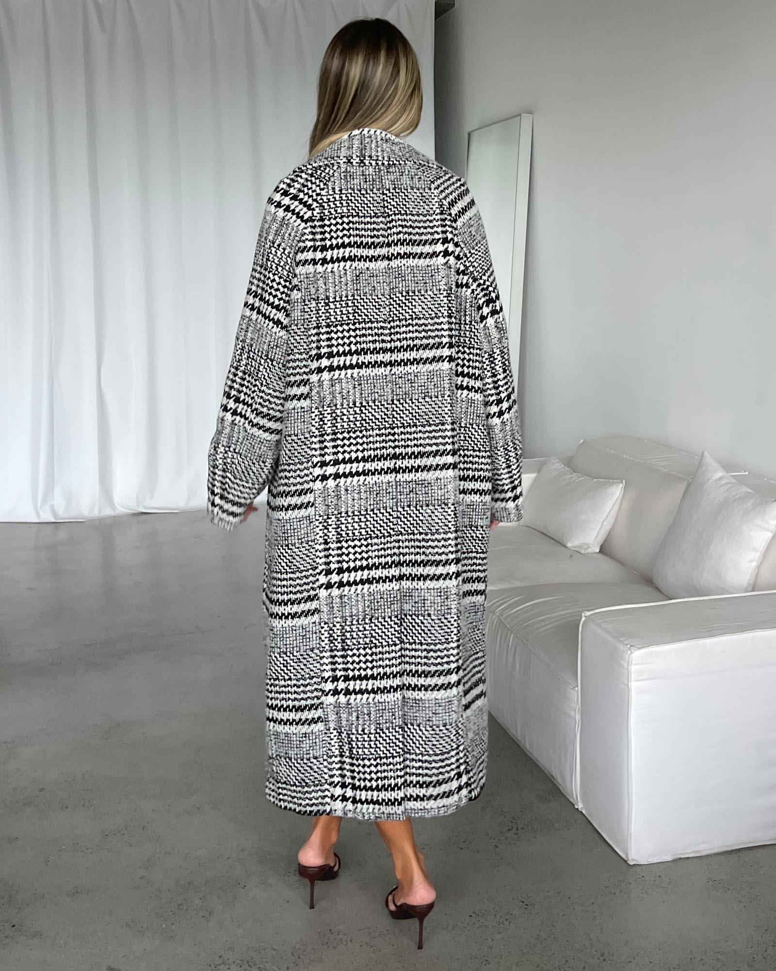 Grey check deals longline coat