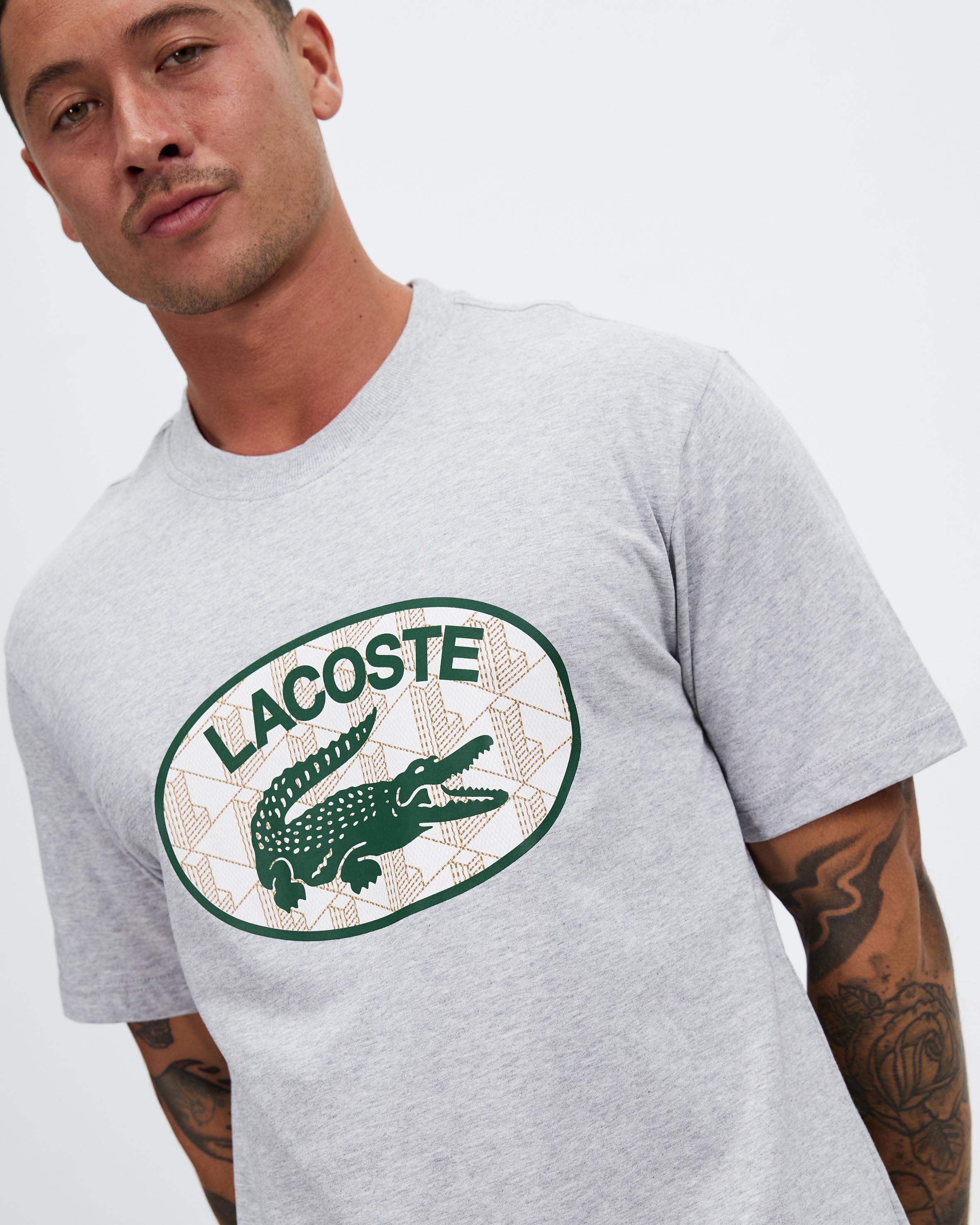 Lacoste Monogram Logo T Shirt in Grey for Men | Lyst Australia