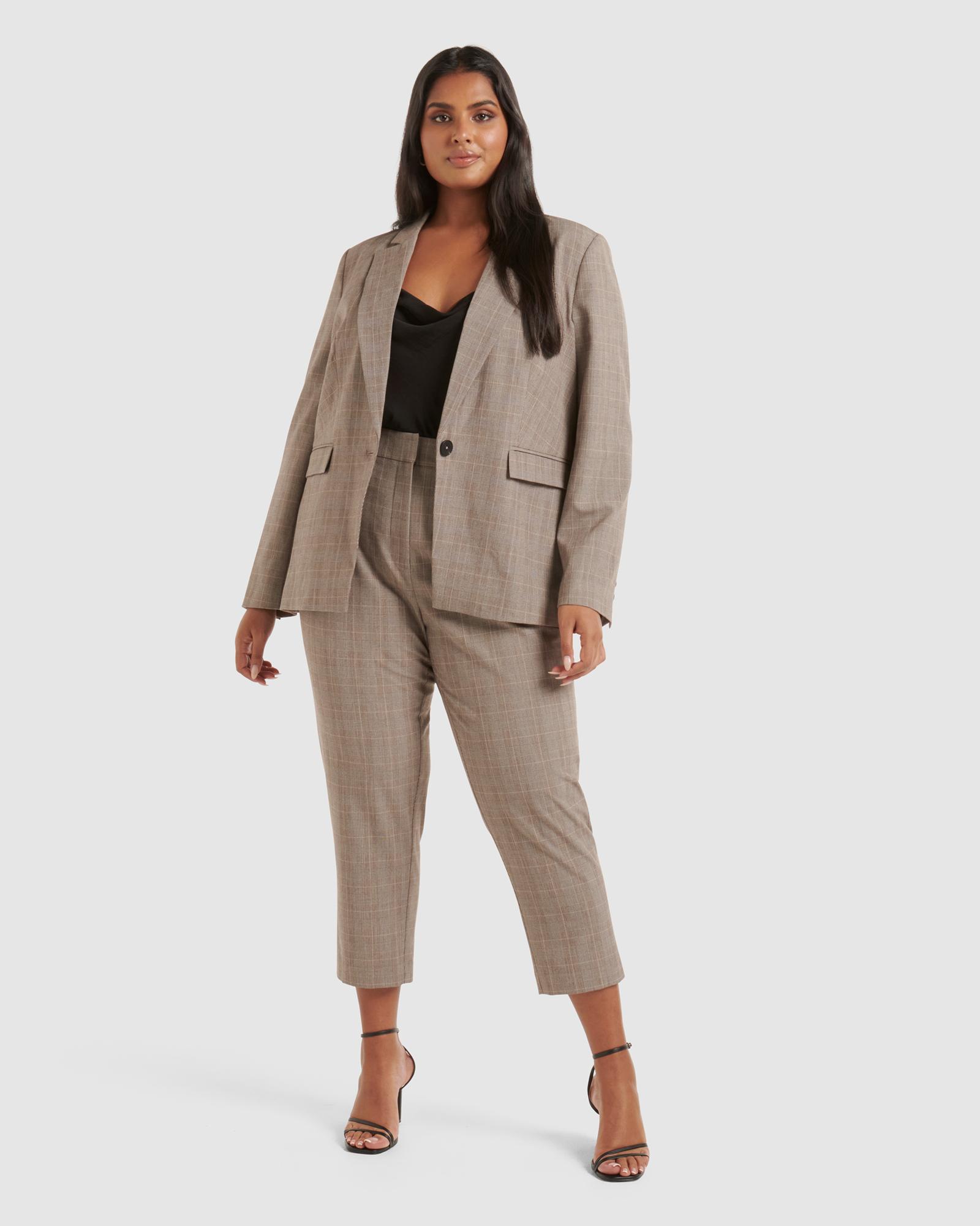 Forever New Curve Paula Curve Check Blazer in Brown | Lyst Australia