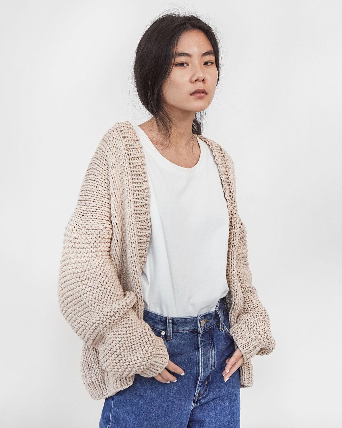 THE KNOTTY ONES Marina: Beige Cotton Cardigan in Natural | Lyst