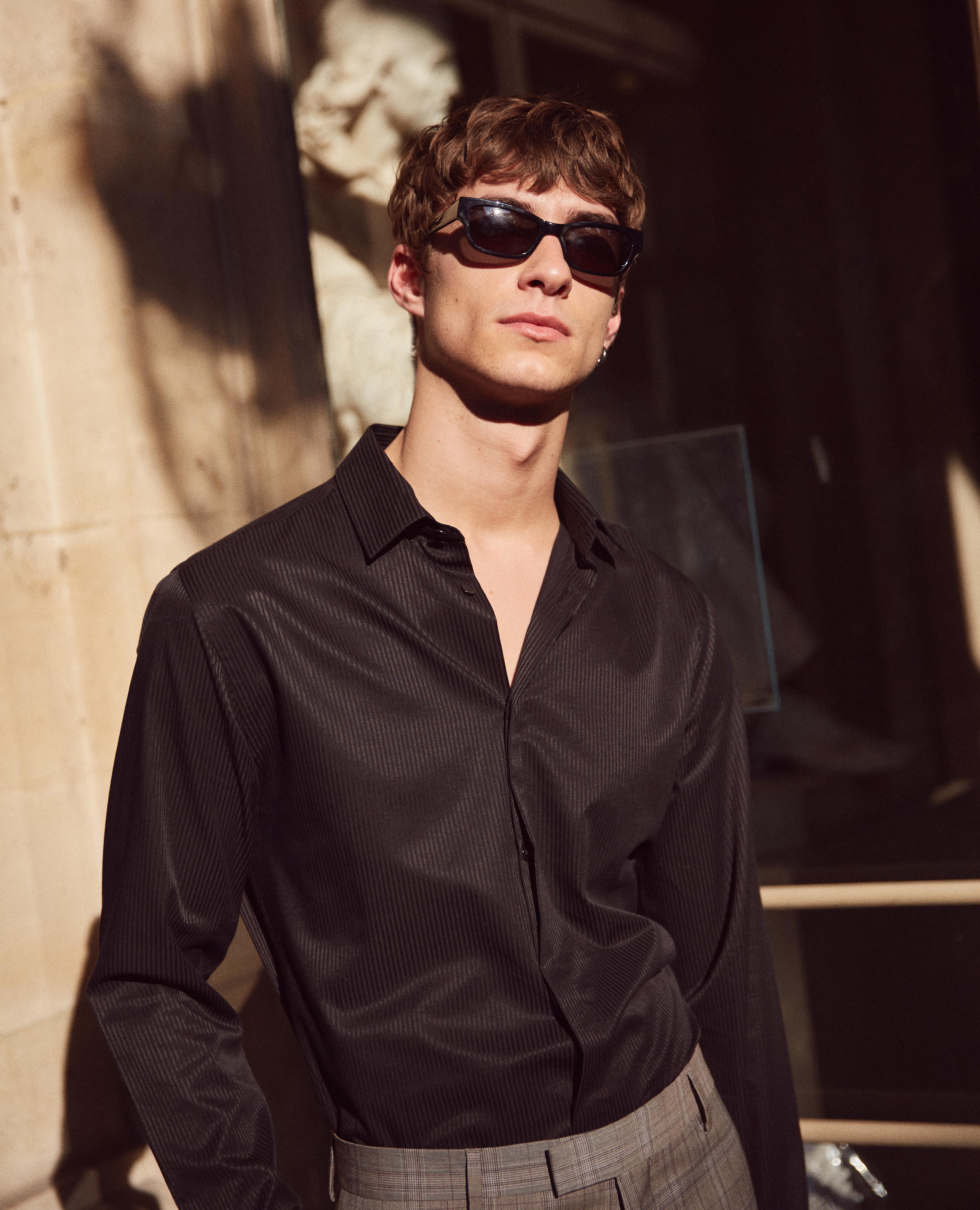The Kooples Black Cotton Shirt With Tone-on-tone Stripes in Black for ...