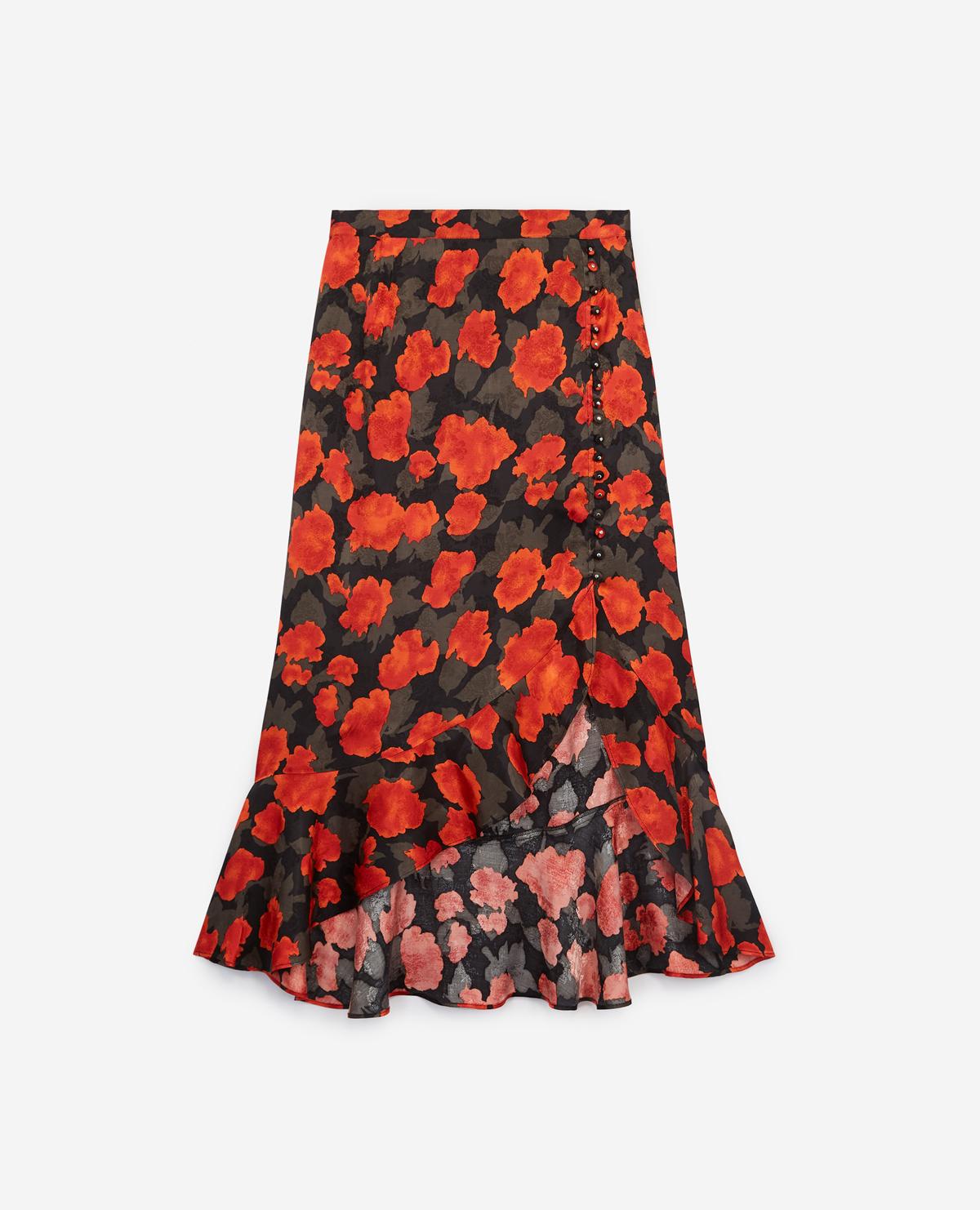 The Kooples Long Frilly Skirt With Floral Print in Black | Lyst UK