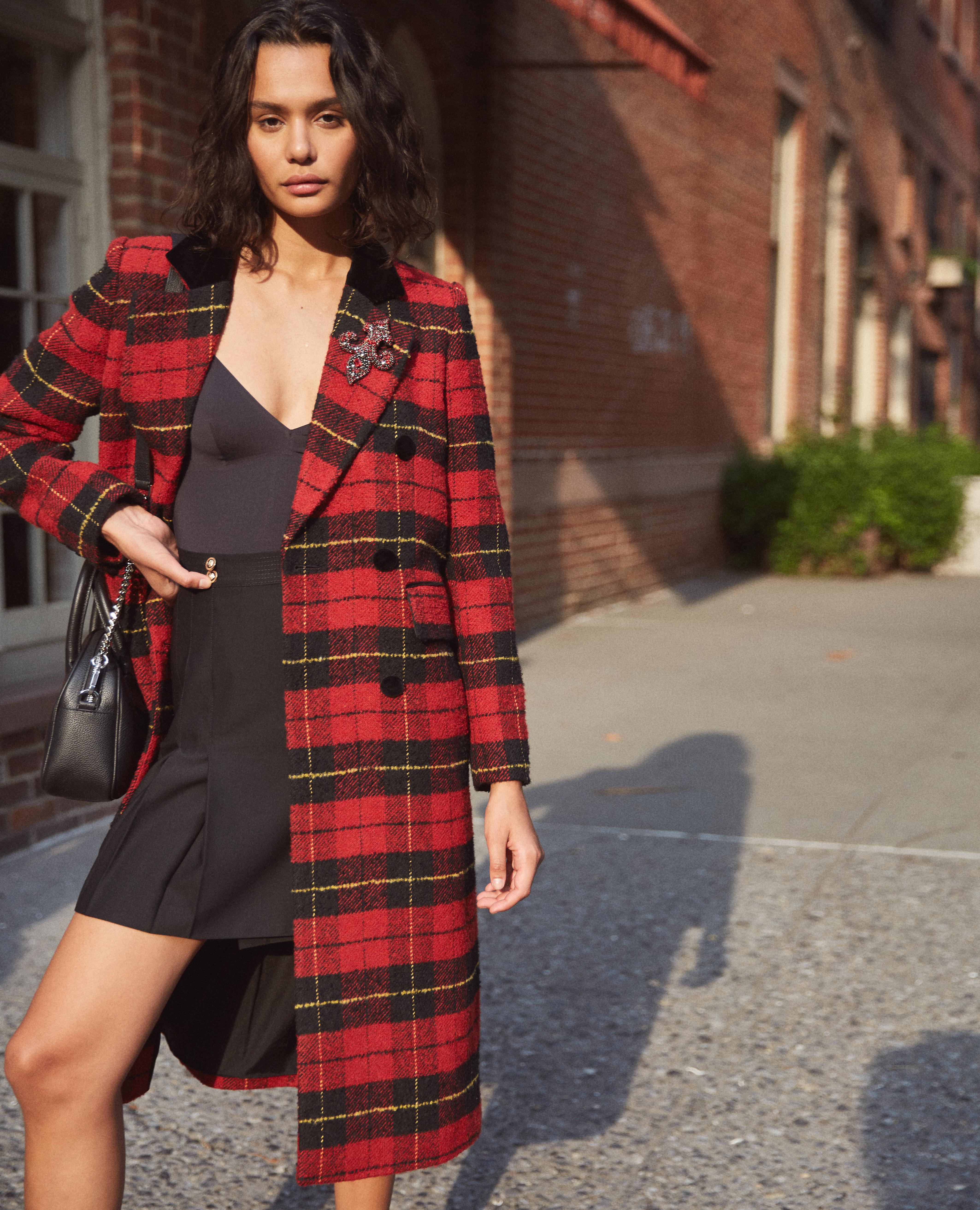 red checkered coat