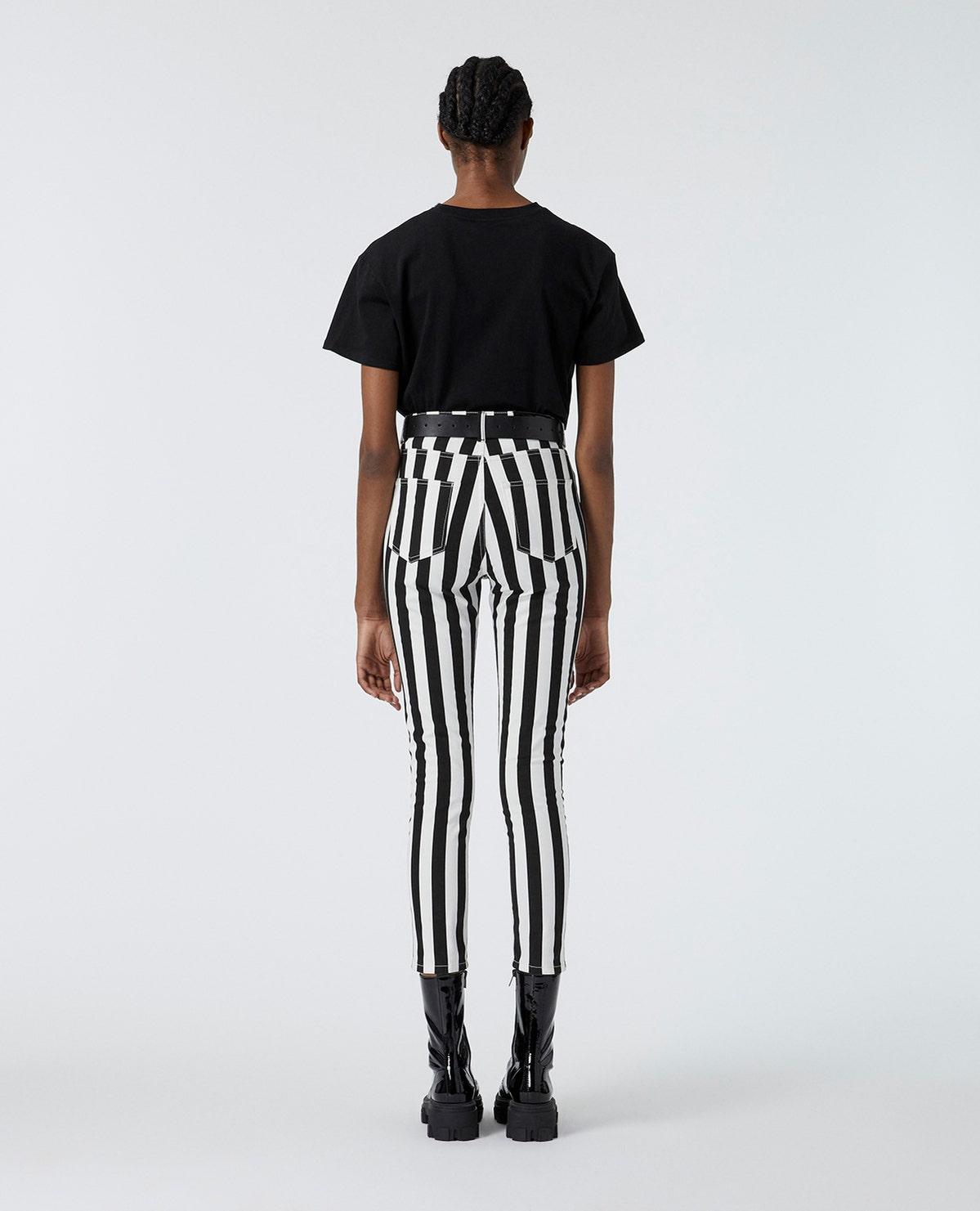 Black And White Striped Slim-fit Jeans 