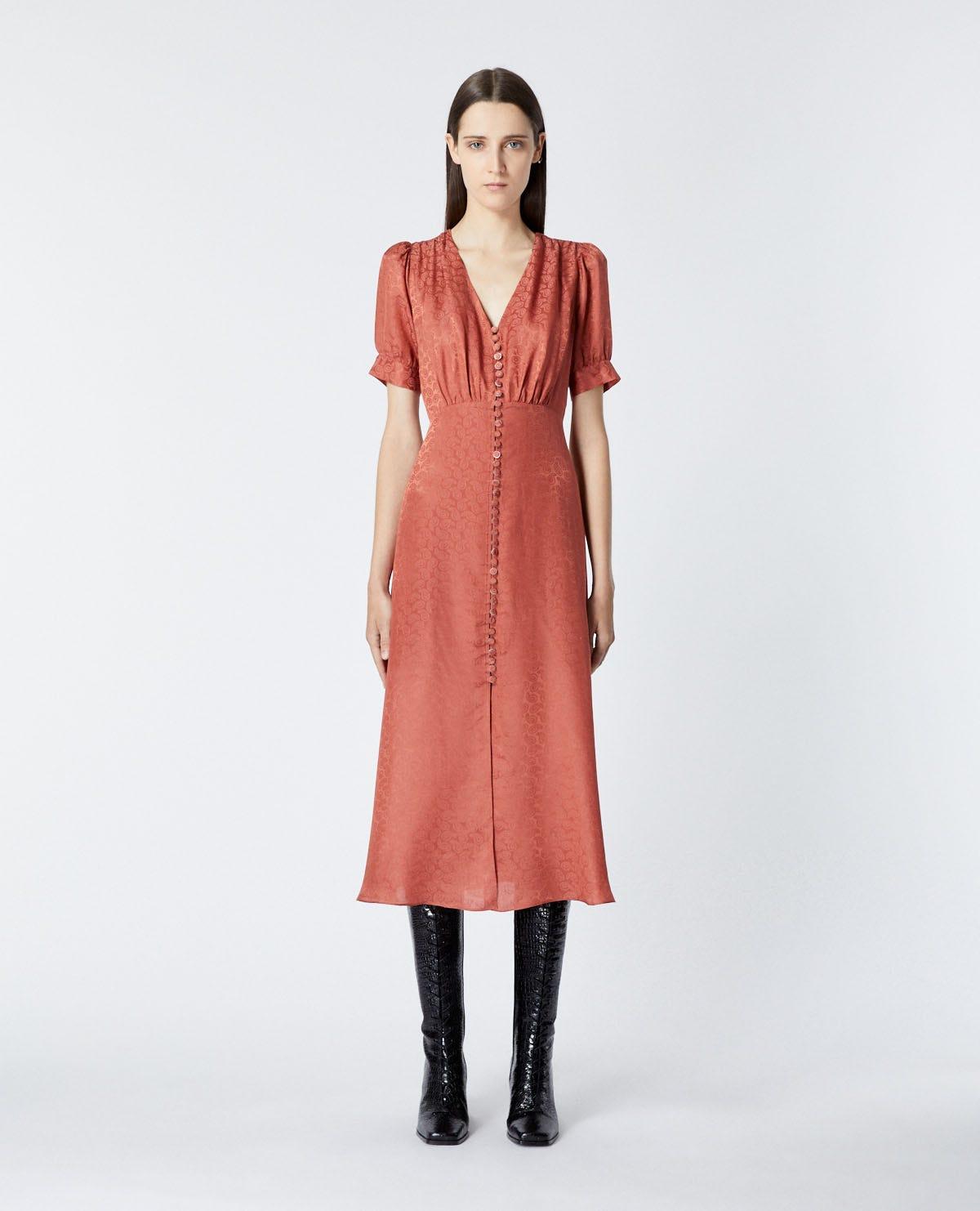 Robe longue rose jacquard boutonnée The Kooples en coloris Orange - Lyst