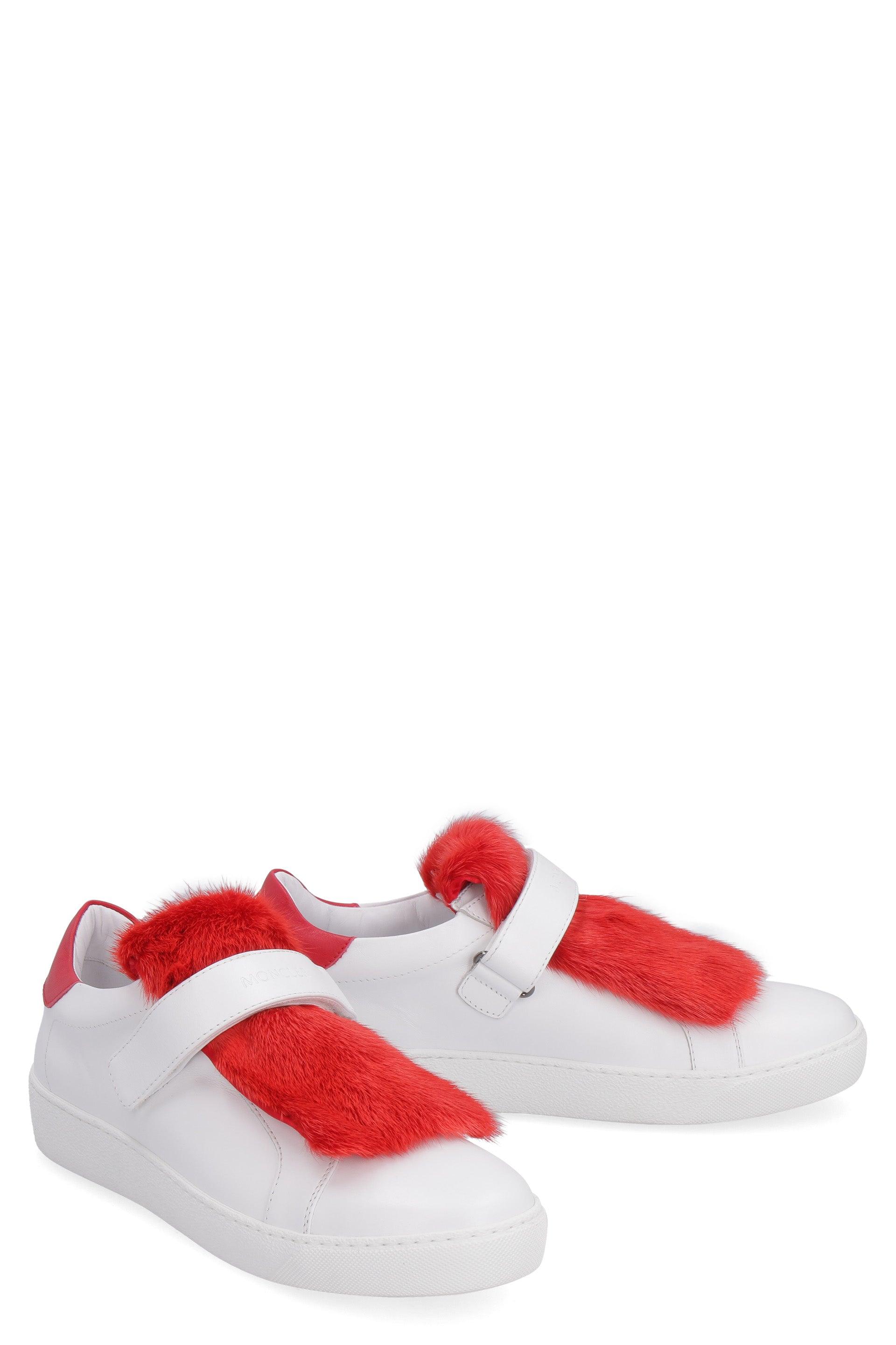 Moncler Lucie Leather Low-top Sneakers in Red | Lyst