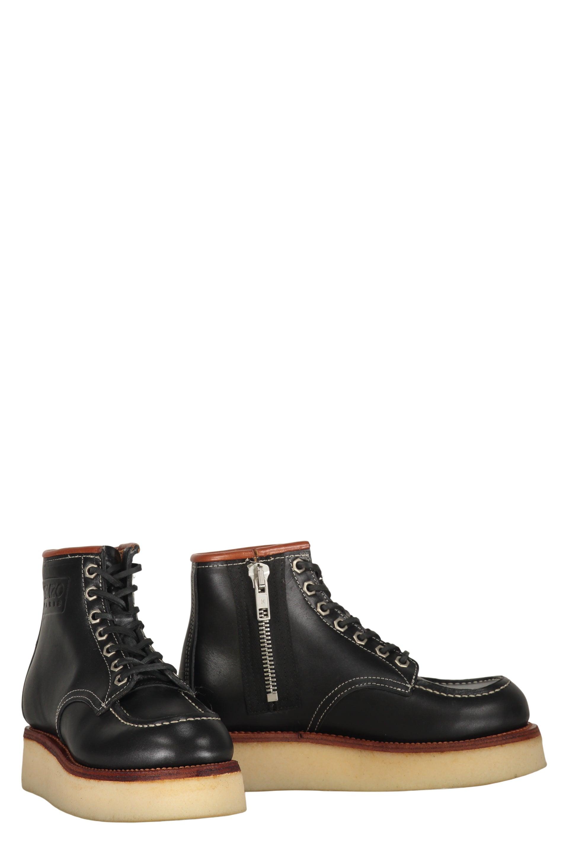 ミドルブーツ KENZO Women Boots 2BT340L7703 White KENZO Women's Pike Leather Lace Up Boots - Black - UK 3.5