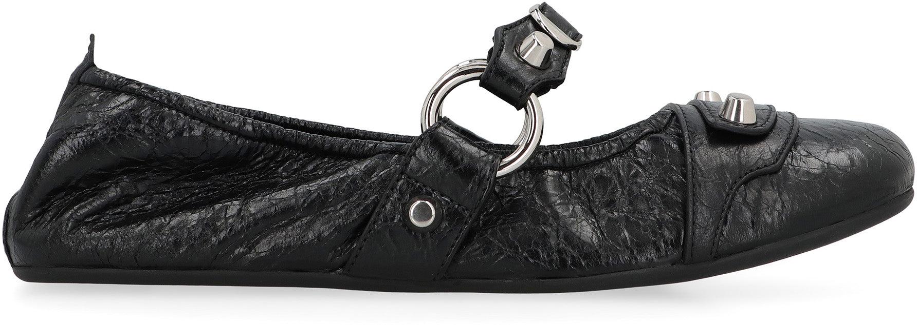 【関税＆送料込み】Balenciaga City Leather Ballet Flats BALENCIAGA City embellished crinkled-leather ballet flats