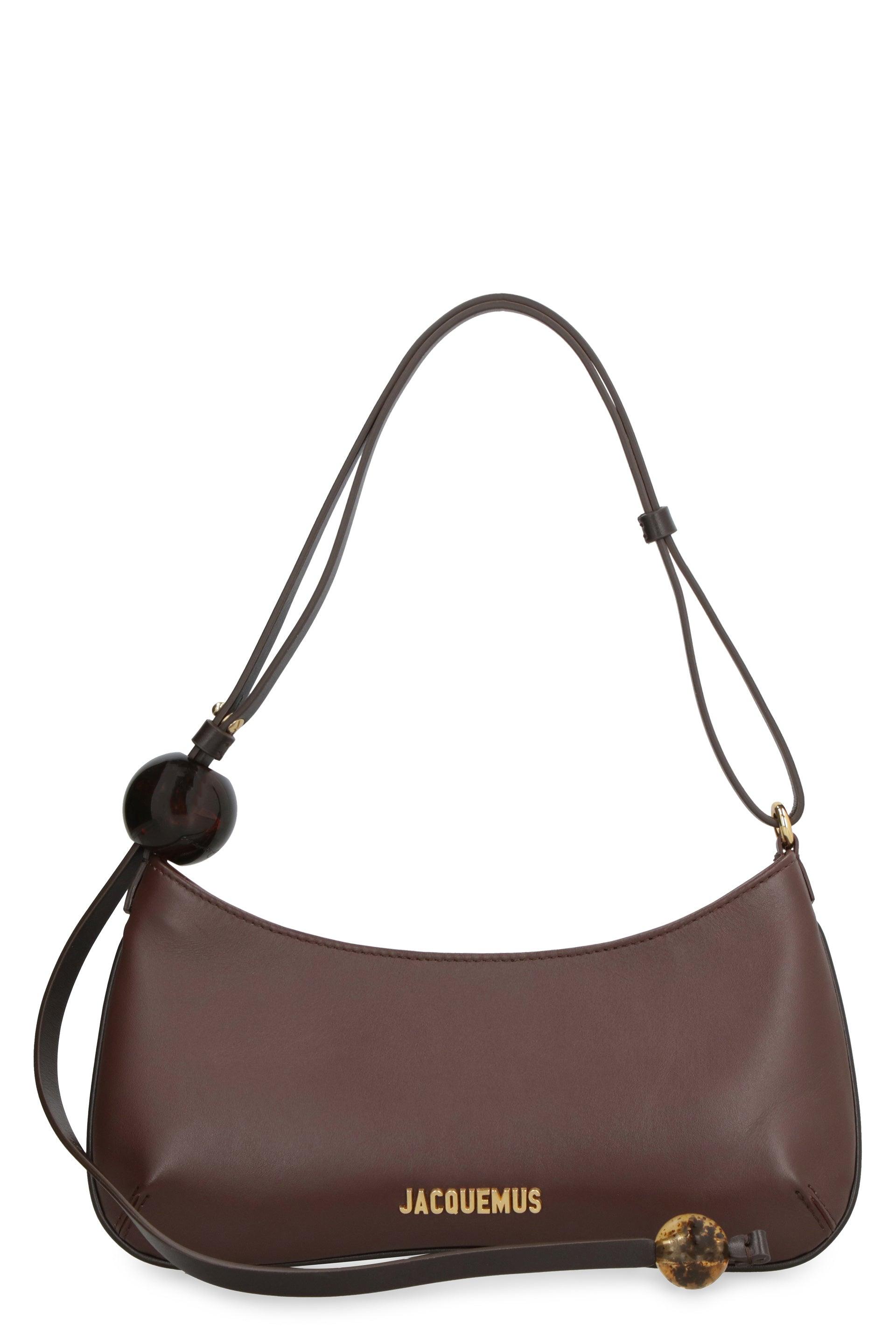 Brown Bisou bead-embellished leather shoulder bag, Jacquemus