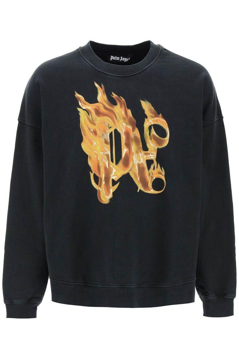 パーカー・フーディ Palm Angels \"BURNING MONOGRAM\" PRINT SWEATSHIRT Black Burning Monogram Hoodie by Palm Angels on Sale