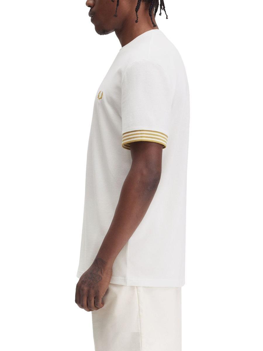 Fred Perry T-Shirt With Striped Manihe Border in White for