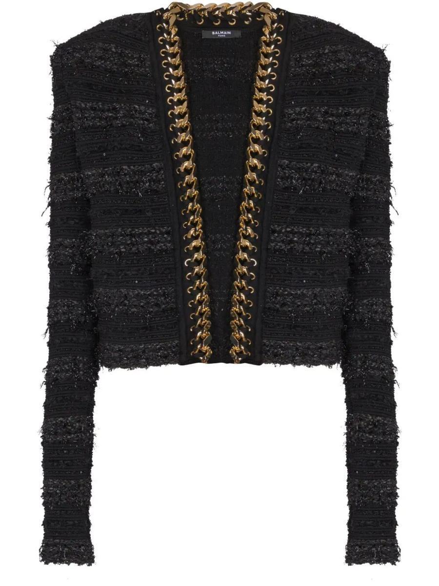 ジャケット BALMAIN CHAINS DETAILS SIDE TO SIDE TWEED JACKET Balmain Chains Details Side To Side Tweed Jacket in Black | Lyst