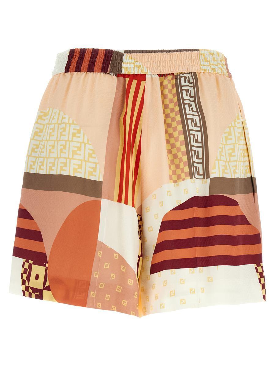 【関税&送料込み】Fendi Patchwork Print Silk Shorts Clothi Fendi Silk Shorts for Women | Lyst