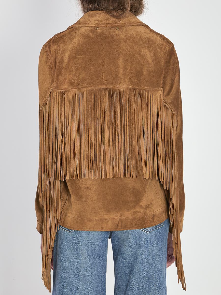 ジャケット Golden Goose Suede Jacket With Fringe Women's tobacco-colored suede jacket women with fringes