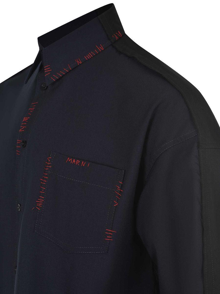 【関税込み】marni COOL WOOL SHIRT WITH CONTRAST STITCHING Marni Cool Wool Shirt With Contrast Stitching in Blue for
